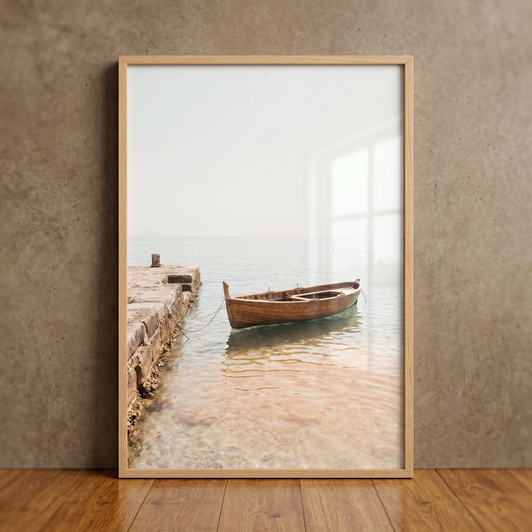 Airy Coastal Wooden Boat Wall Art - Tranquil Boat Dock