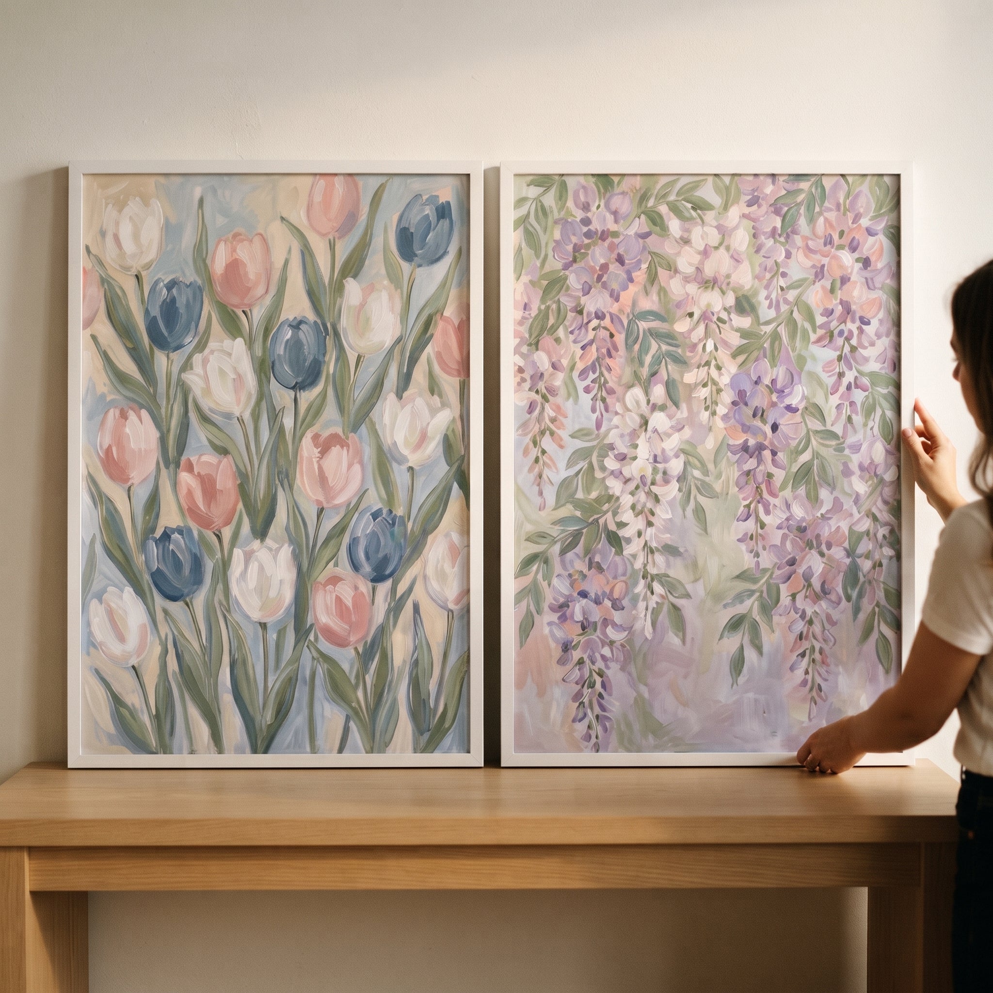 Airy Coquette Garden Floral Wall Art Set of 2 - Pastel Garden Bloom