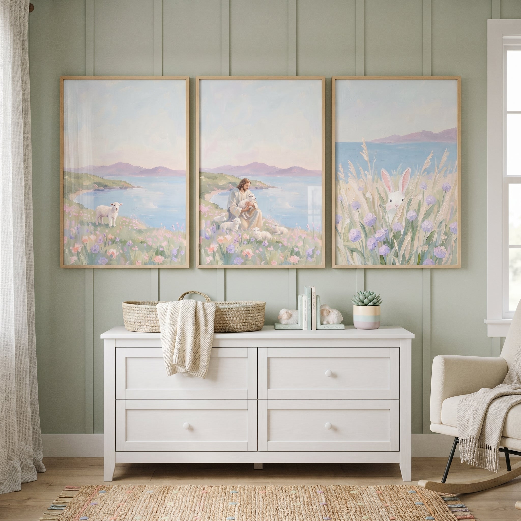 Airy Lavender Coastal Meadow Wall Art Set of 3 - Jesus' Gentle Grace