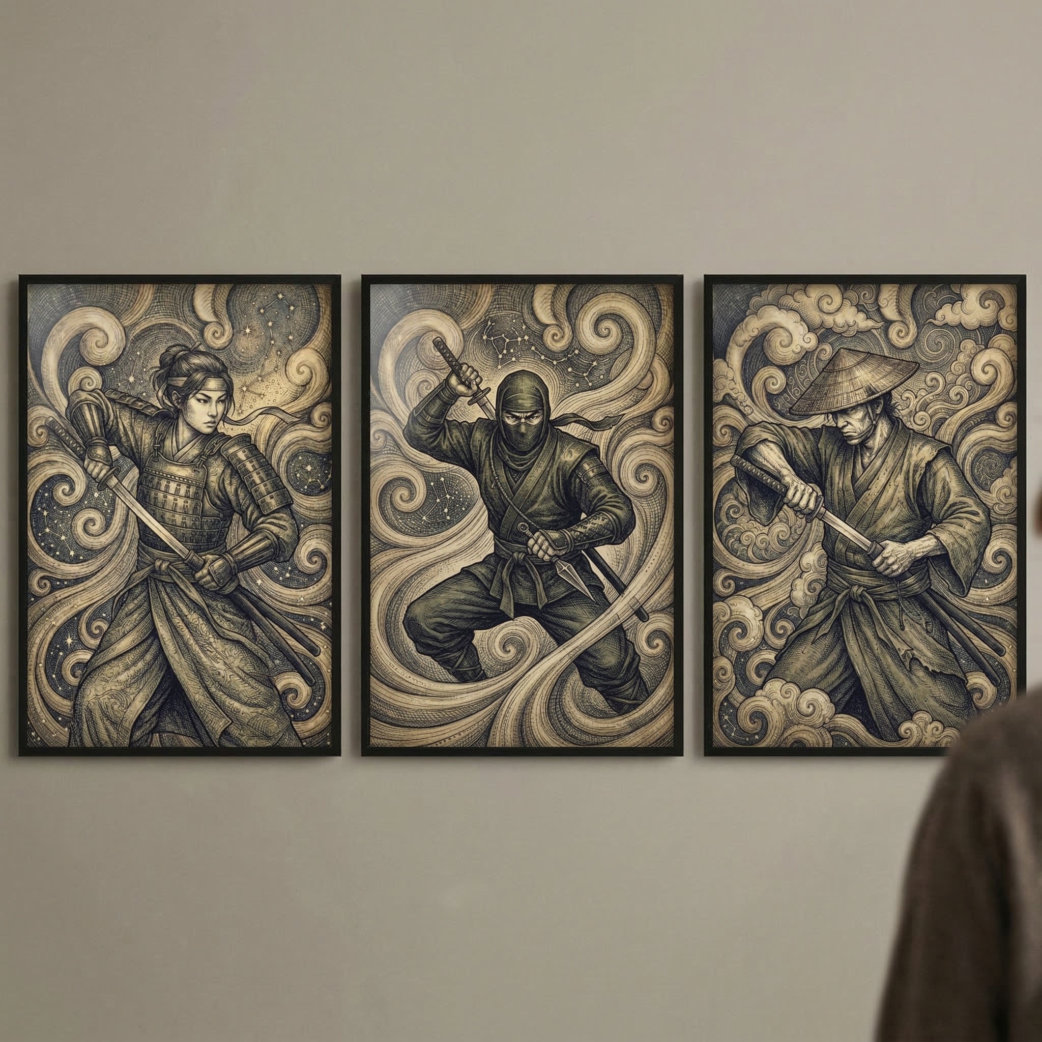 Japanese Warriors Artwork Set of 3 - Legendary Warrior Trio