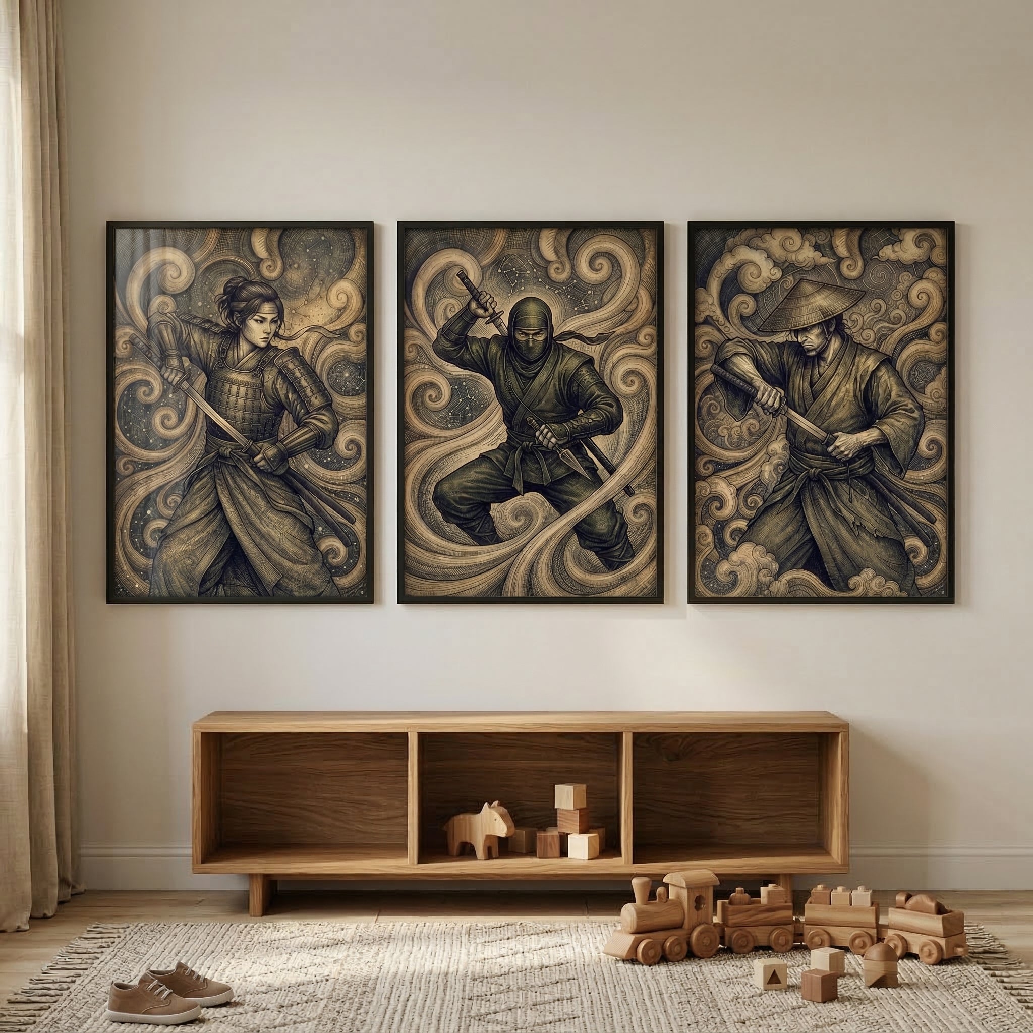 Japanese Warriors Artwork Set of 3 - Legendary Warrior Trio