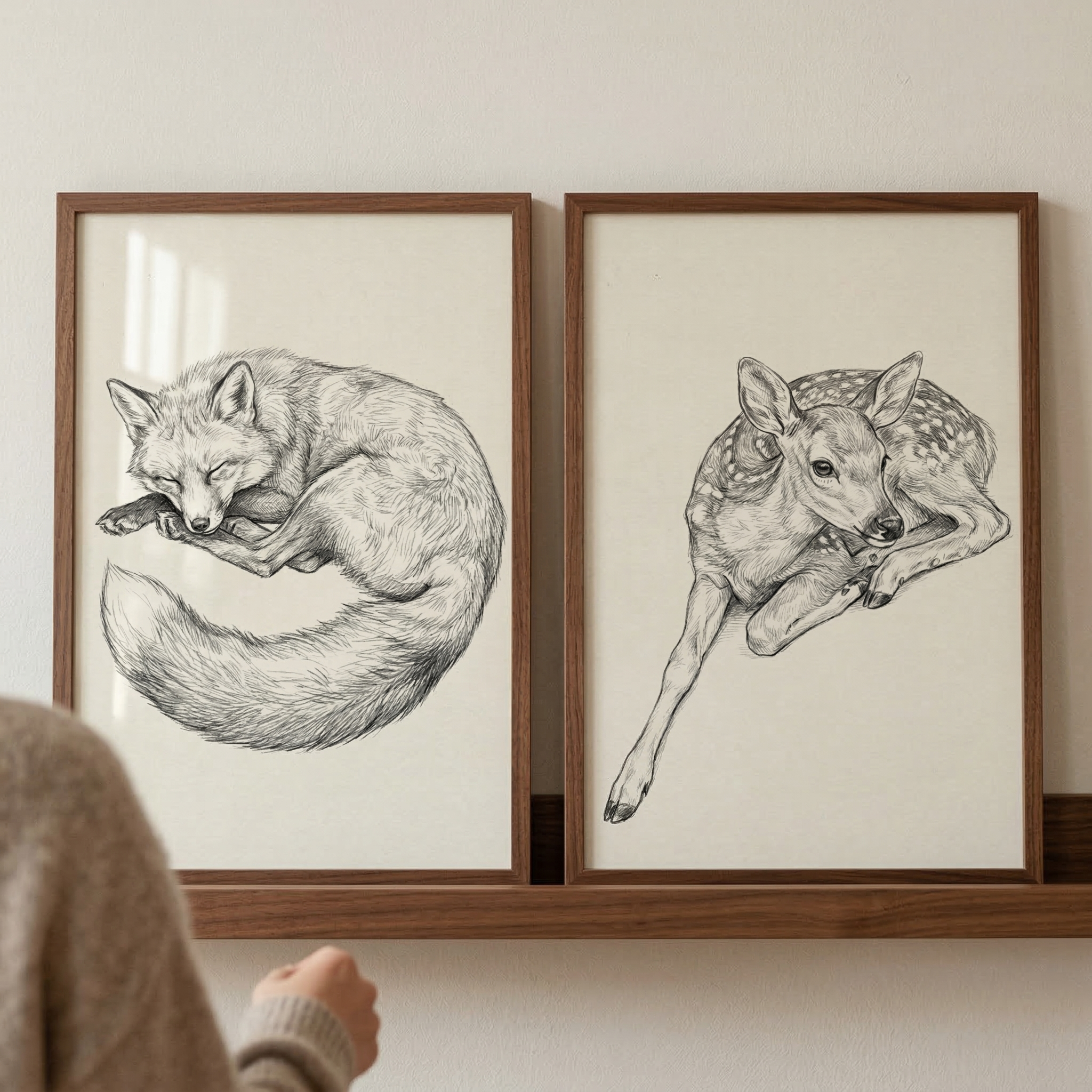 Woodland Nursery Animal Wall Art Set of 2 - Woodland Slumber Sketch