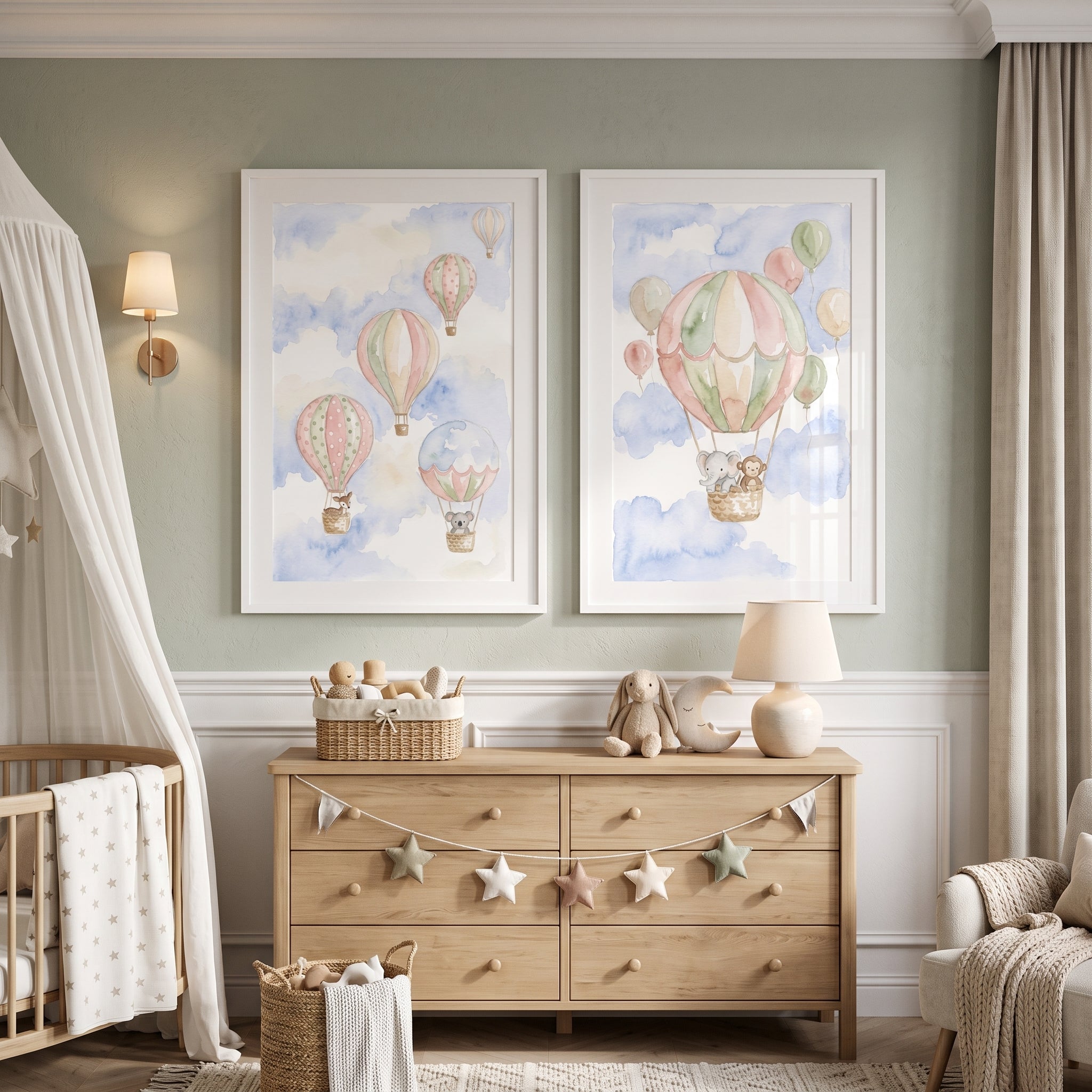 Animal Hot Air Balloon Wall Art Set Of 2 - Whimsical Balloon Flight