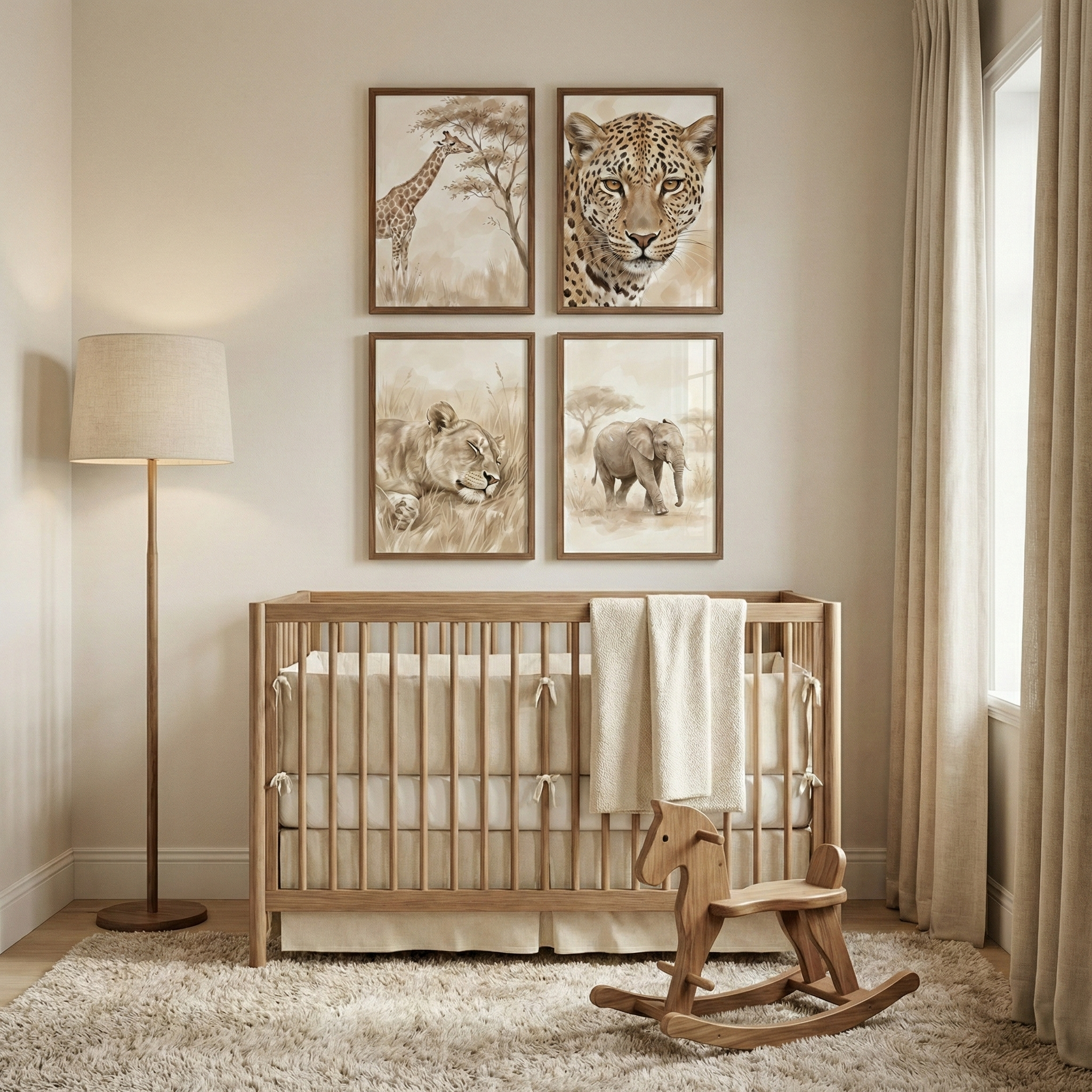 African Savanna Animals Wall Art Set of 4 - Safari Animal Sketches