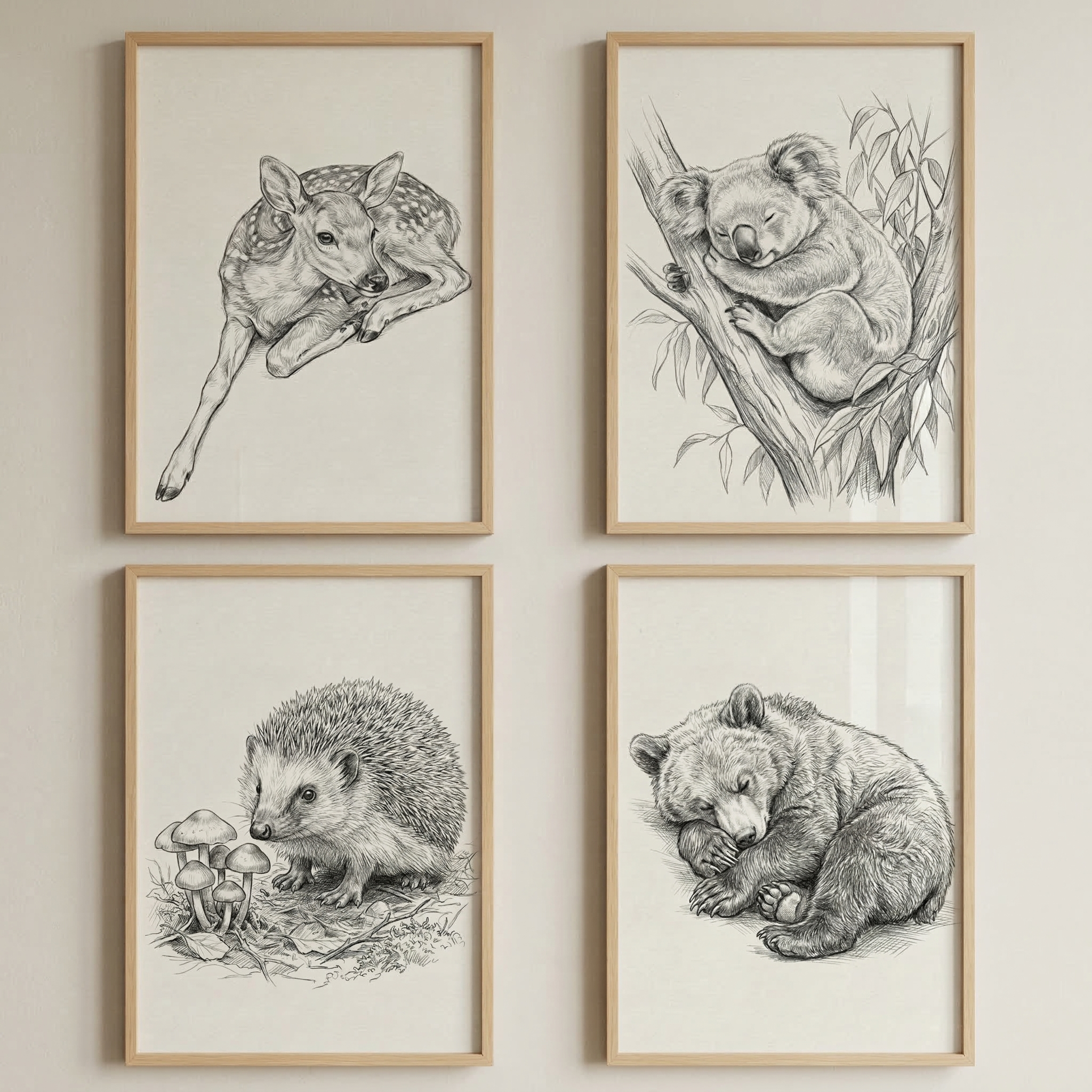 Woodland Animals Wall Art Set of 4 - Baby Woodland Sketches