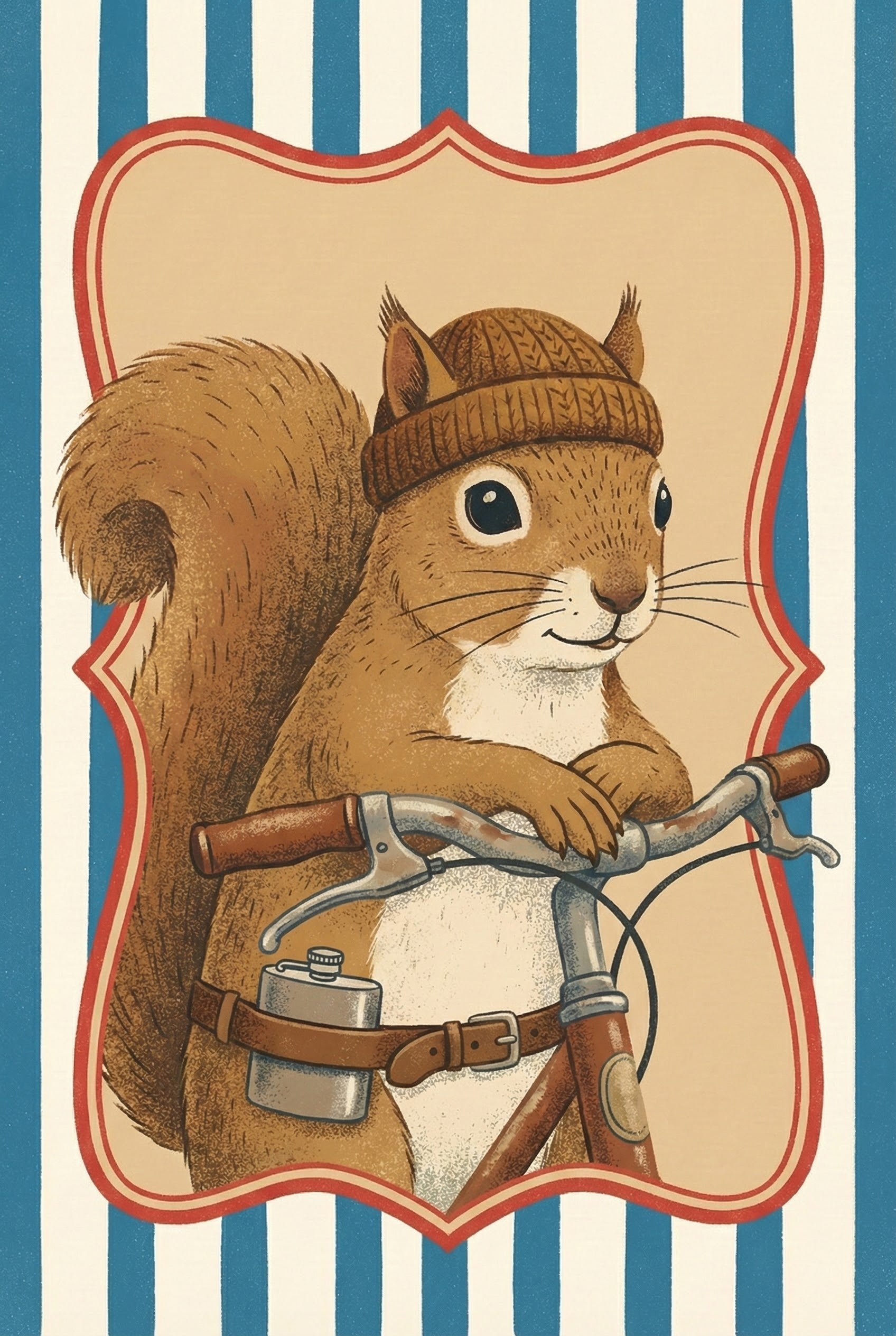 Anthropomorphic Woodland Squirrel Retro Hipster Wall Art - Wheelman Of The Woods