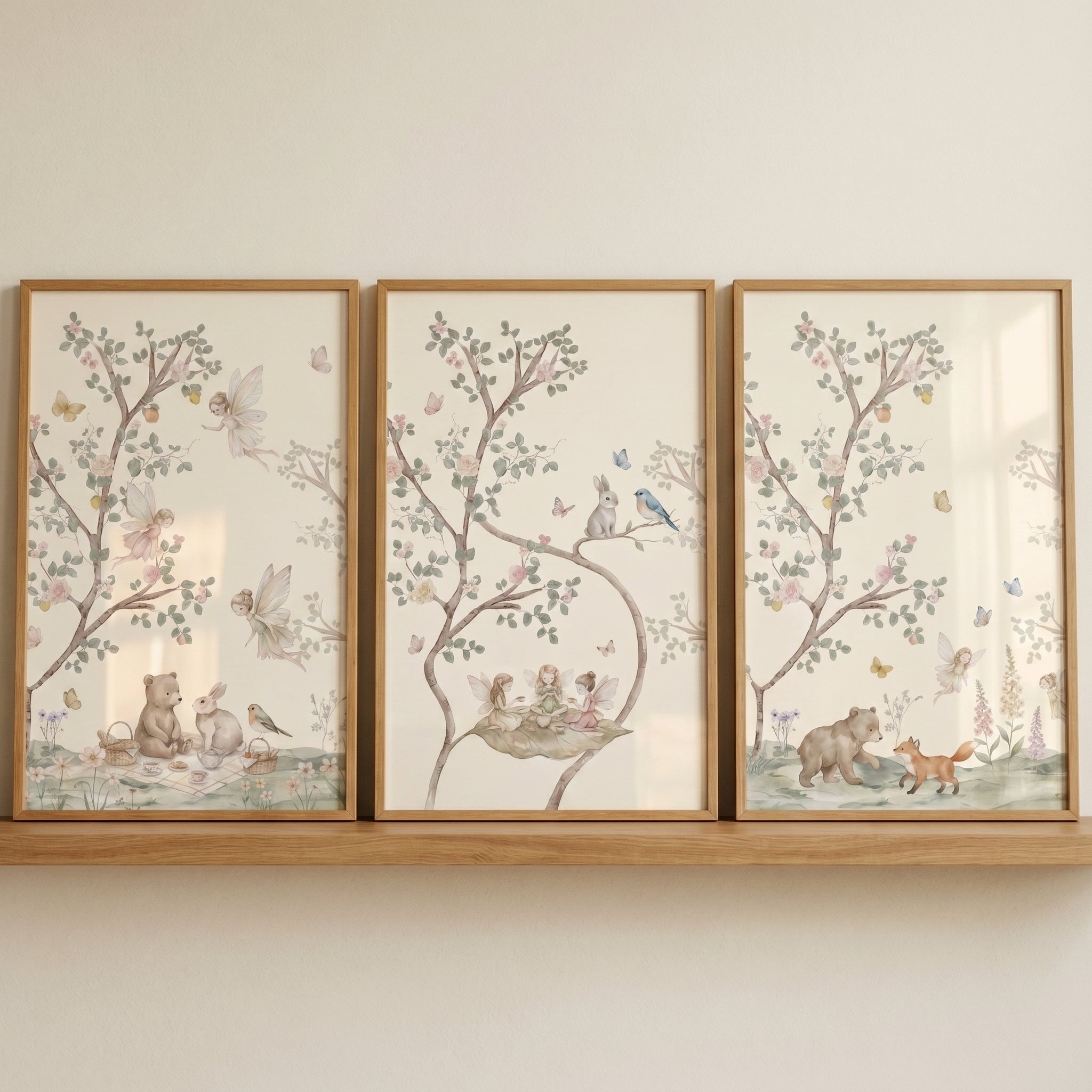 Antique Blush Garden Fairies Wall Art Set of 3 - Whimsical Woodland Tales