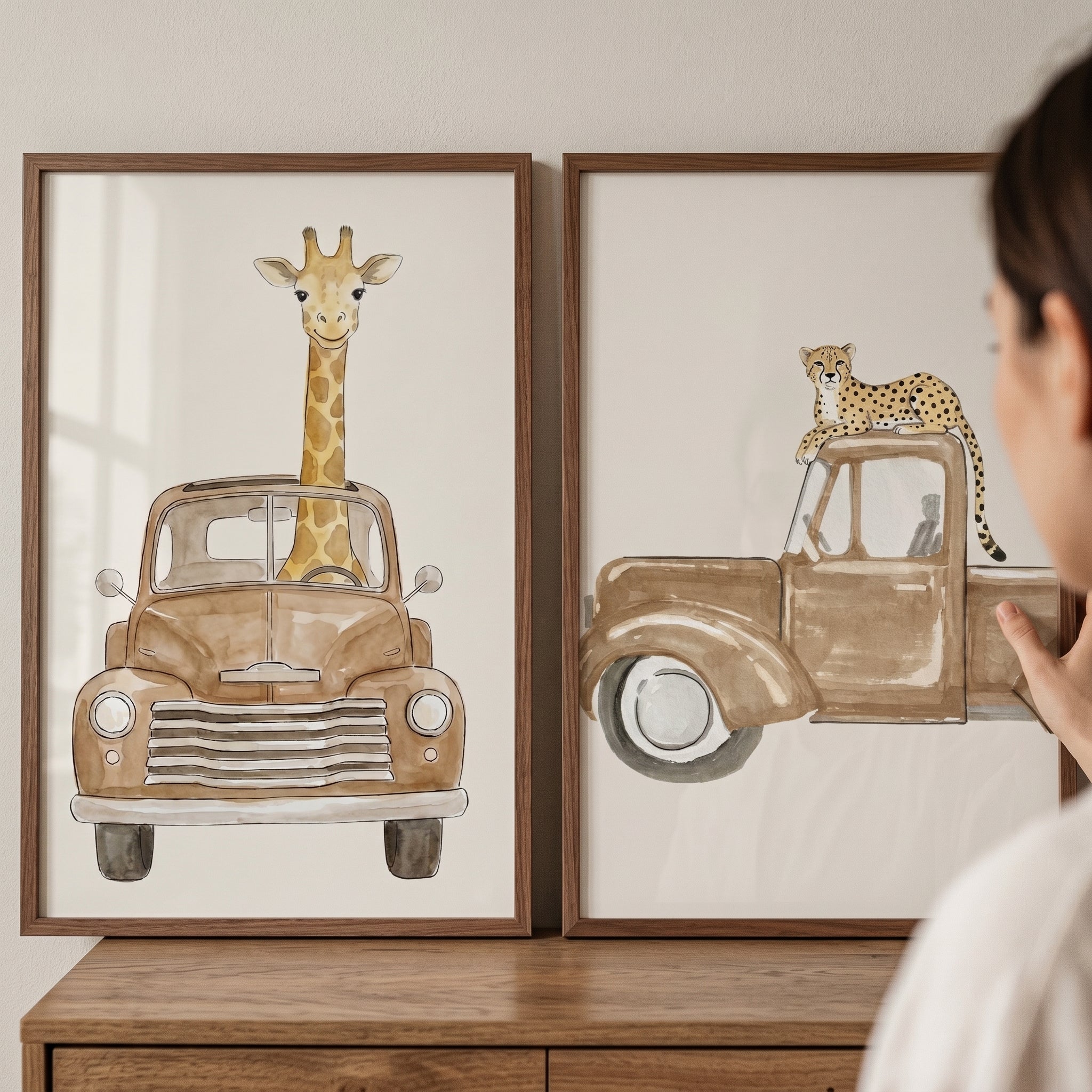 Antique Brown Truck Animal Wall Art Set of 2 - Wild Animal Rides