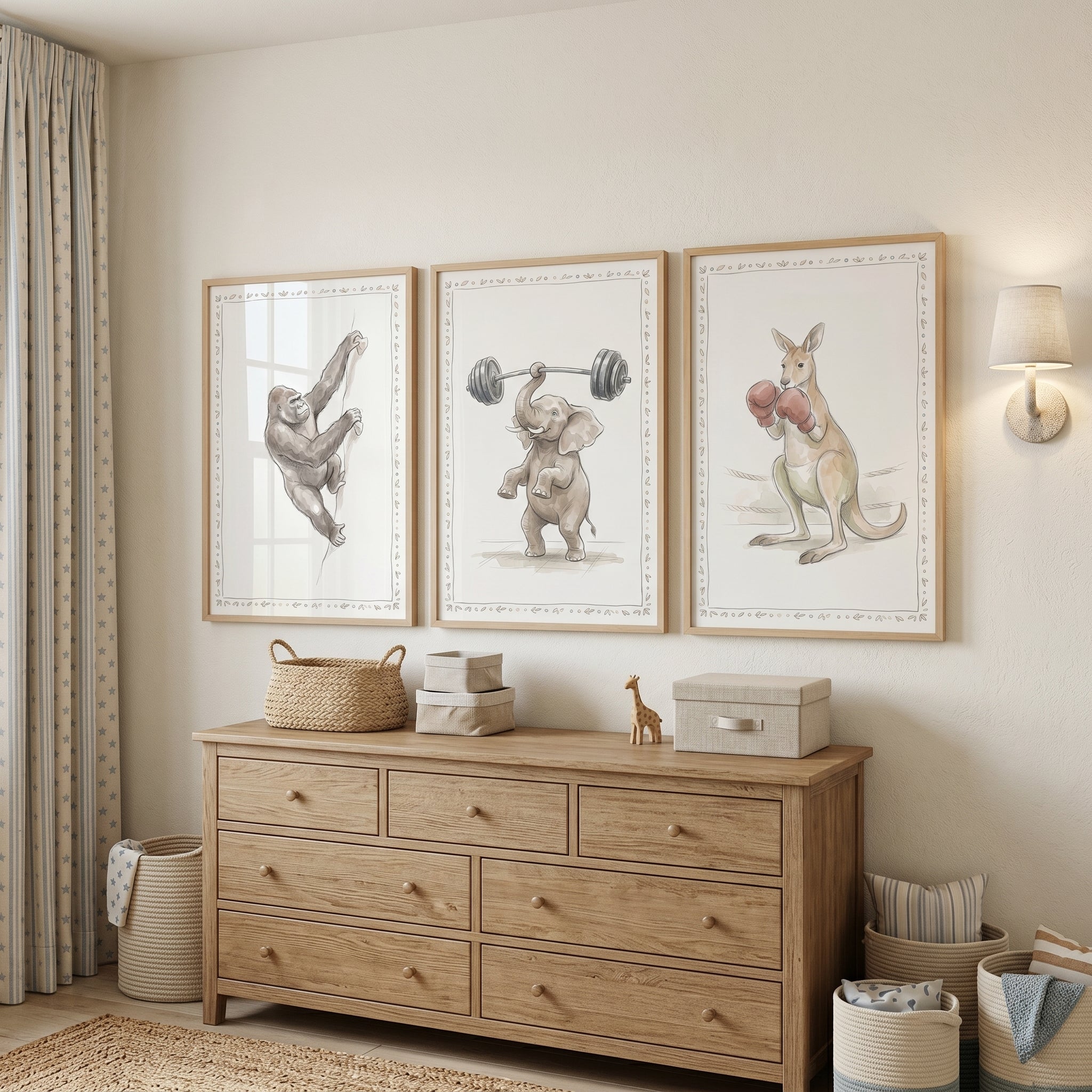 Antique Sepia Athletic Animals Wall Art Set of 3 - Athletic Zoo Crew