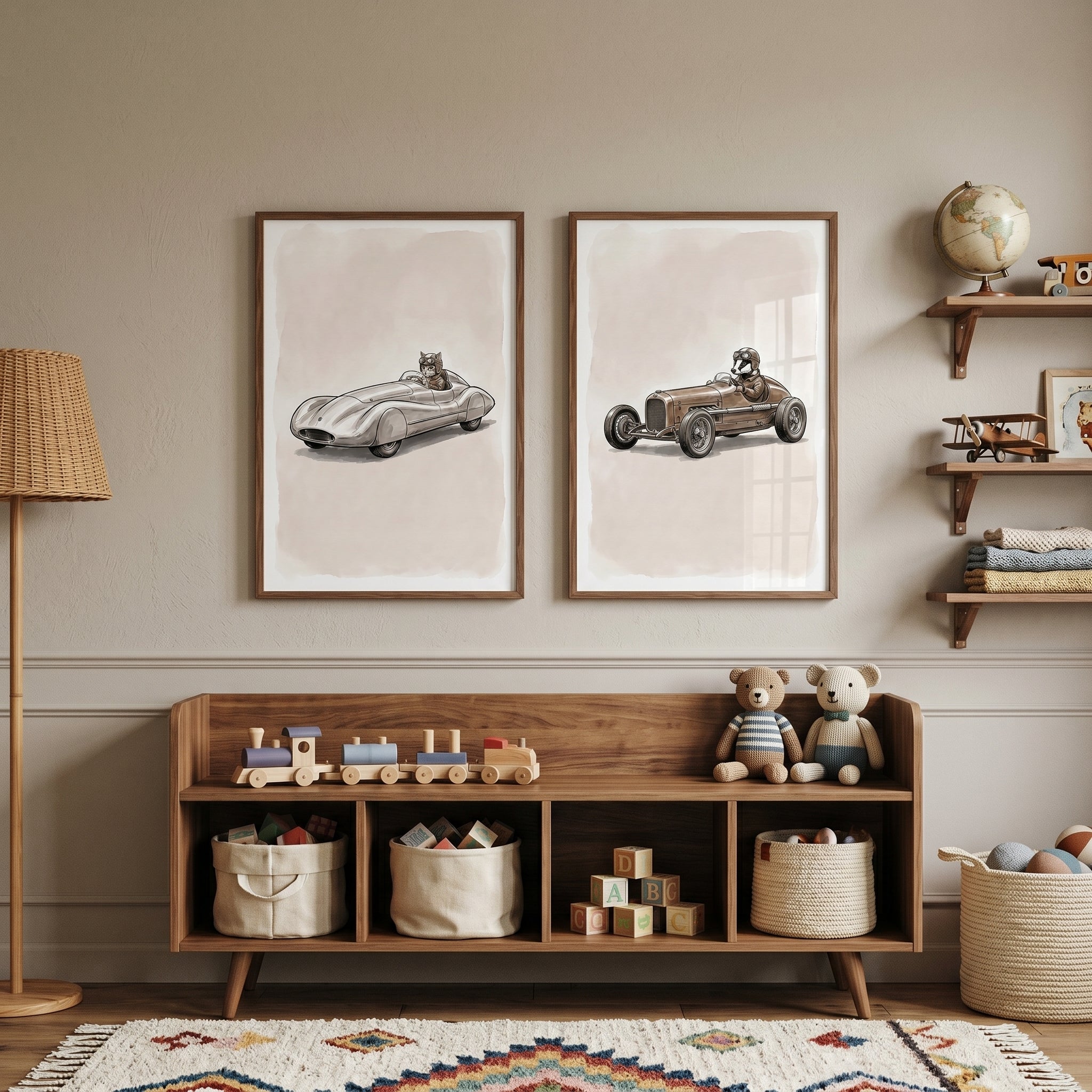 Antique Speedster Racing Animal Wall Art Set of 2 - Classic Speed Critters