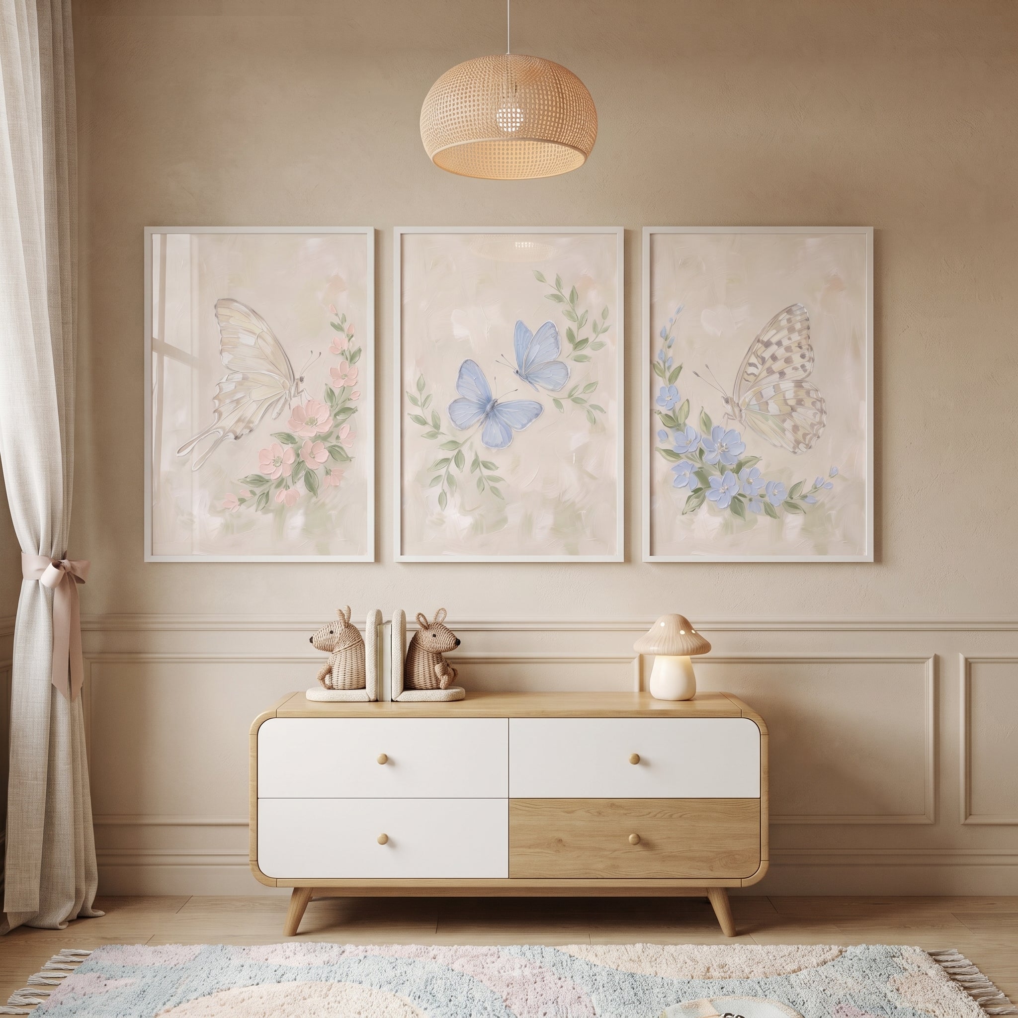 Antique Texture Botanical Butterfly Wall Art Set of 3 - Ethereal Butterfly Wings