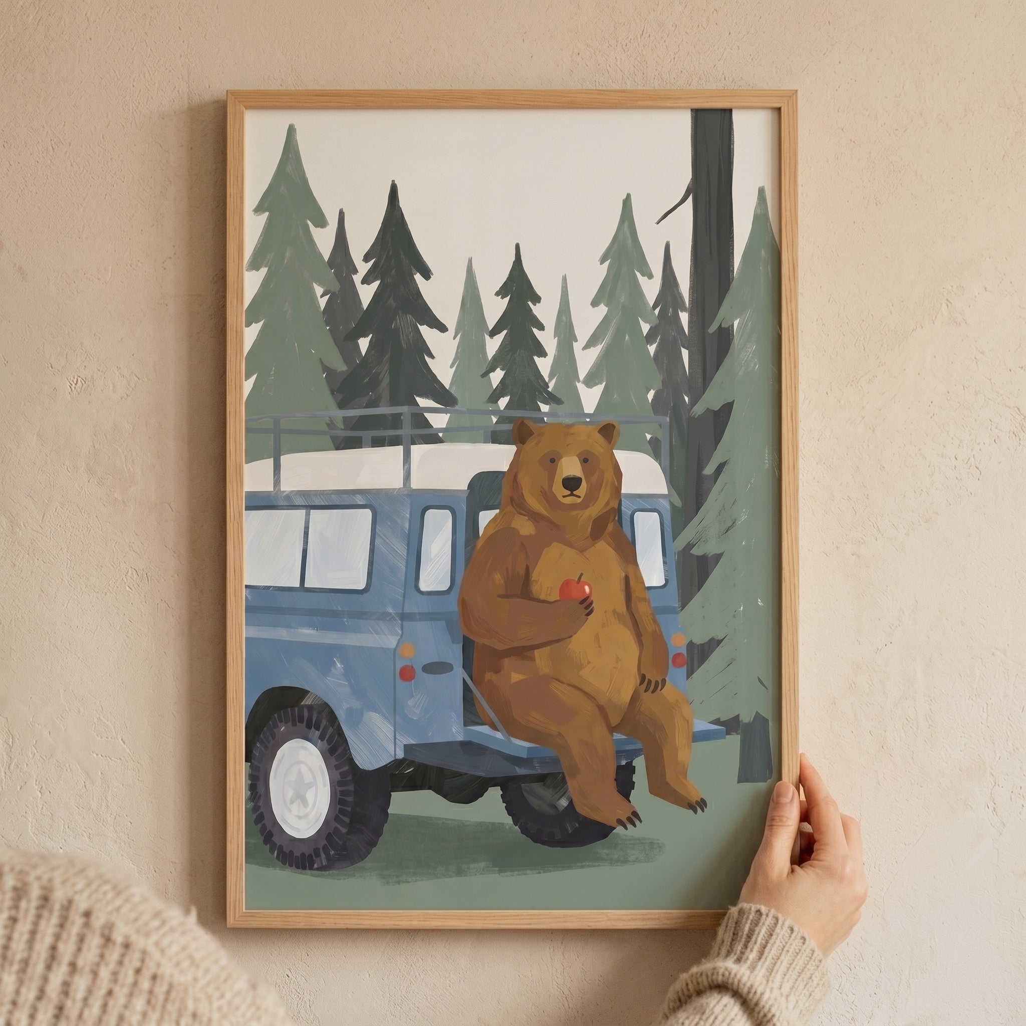 Apple Blue Truck Bear Wall Art - Bear's Forest Snack