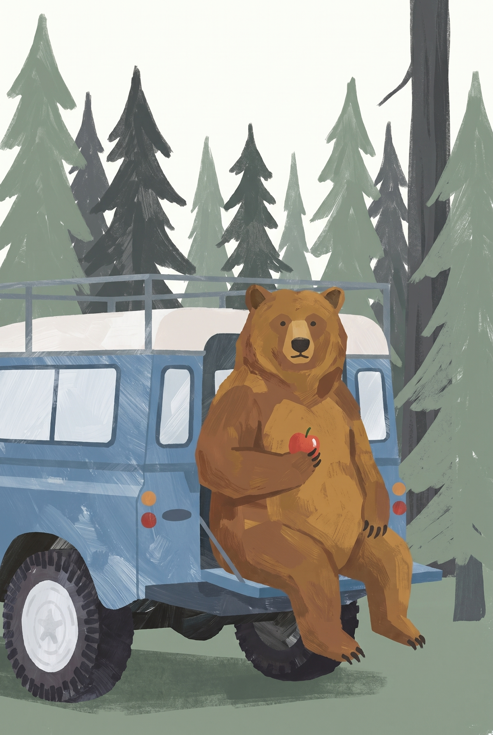 Apple Blue Truck Bear Wall Art - Bear's Forest Snack