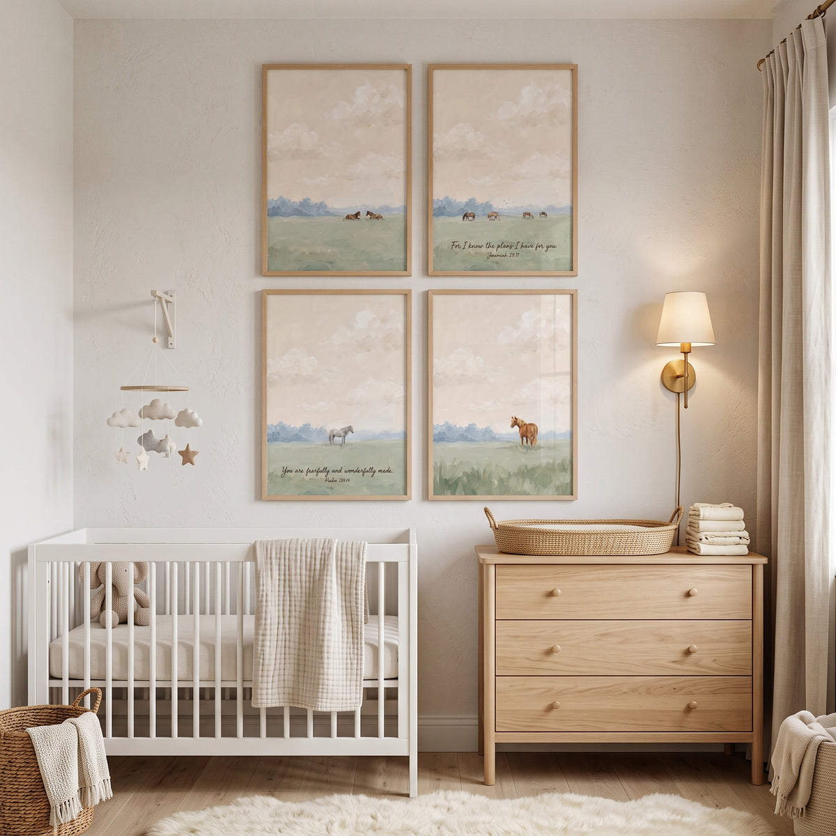 Apricot Horizon Pasture Horse Wall Art Set Of 4 - Peaceful Pasture Verses