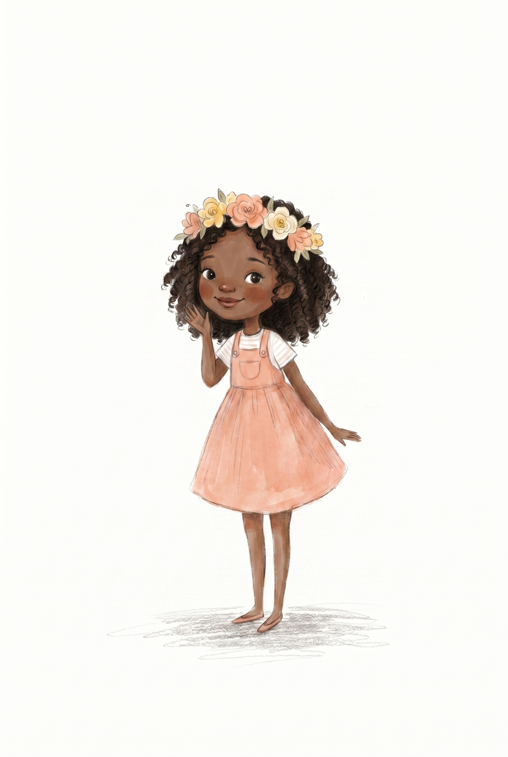 Apricot Pinafore Curly Girl Wall Art - Floral Crown Cutie
