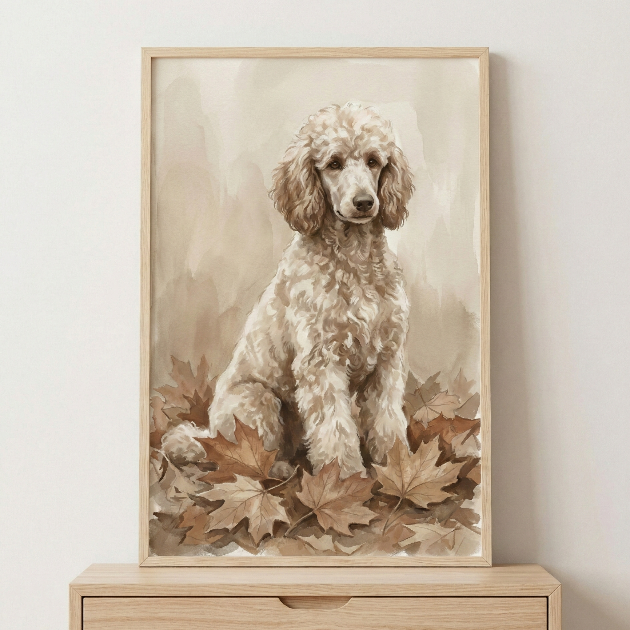 Apricot Poodle Sitting In Autumn Leaves Wall Art - Golden Autumn Poodle