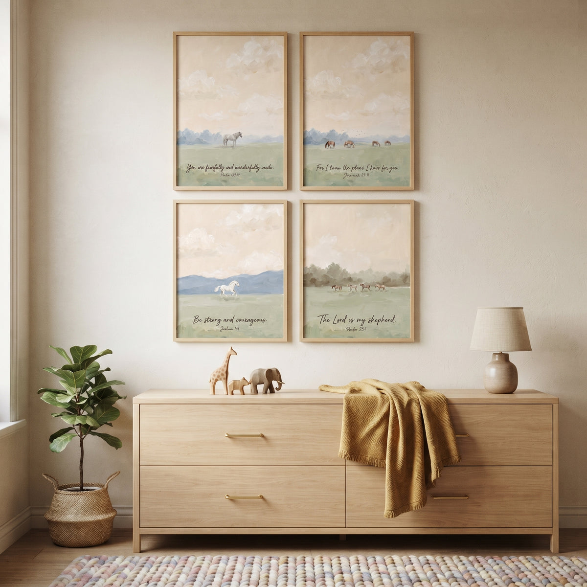 Apricot Sky Scripture Horse Wall Art Set Of 4 - Serene Scripture Horses
