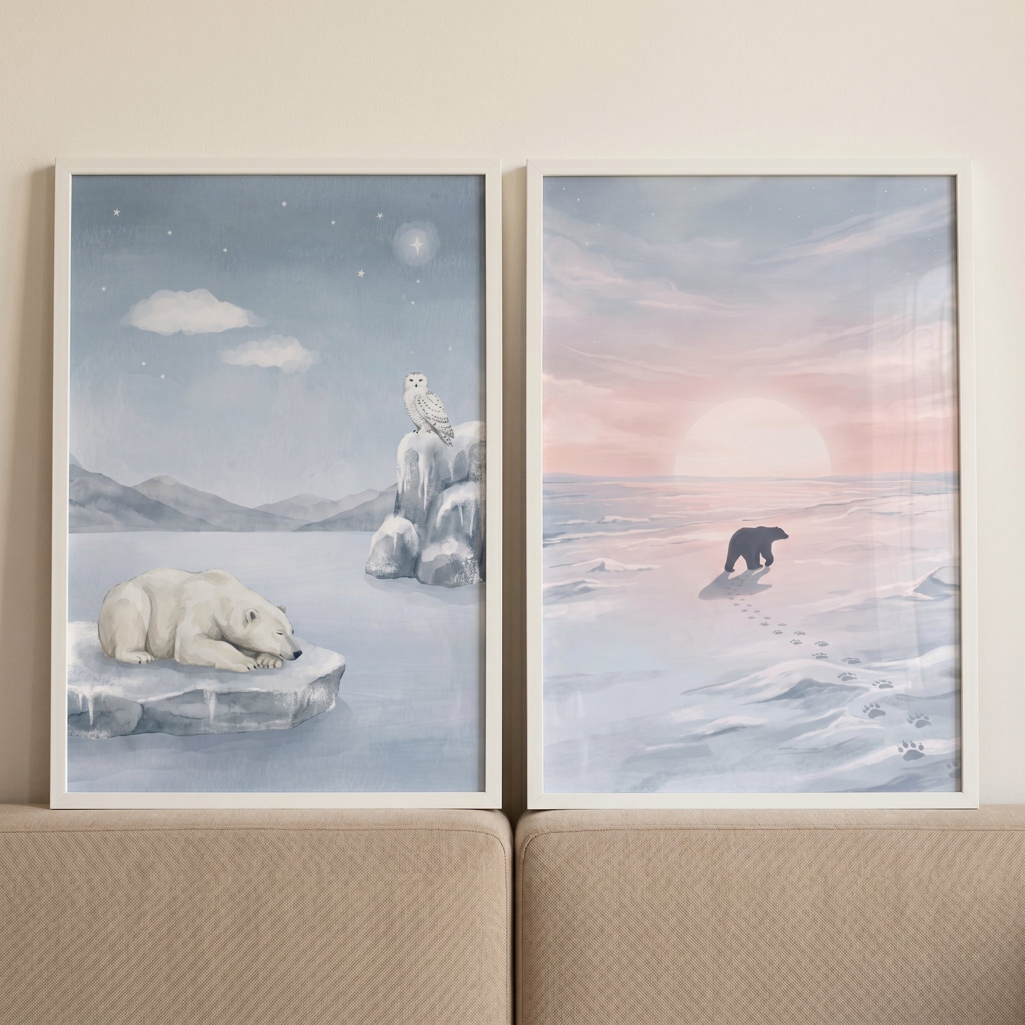 Arctic Wilderness Polar Bear Wall Art Set of 2 - Arctic Spirit Journey