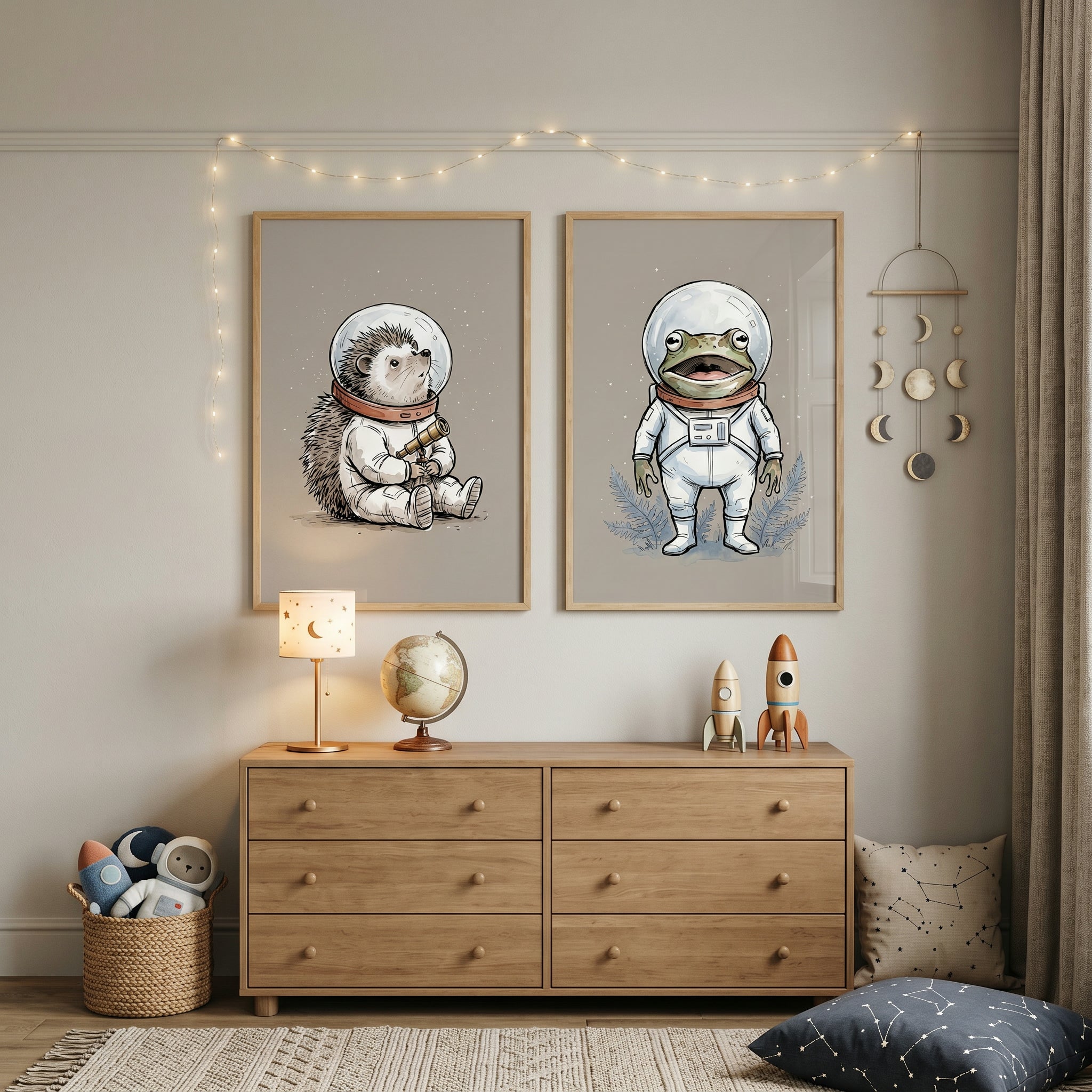 Astronaut Animal Wall Art Set of 2 - Cosmic Critter Duo