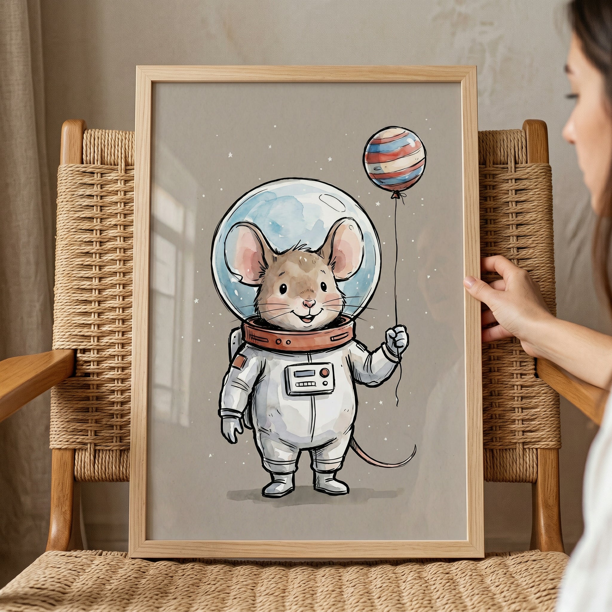 Astronaut Mouse Wall Art - Tiny Space Explorer