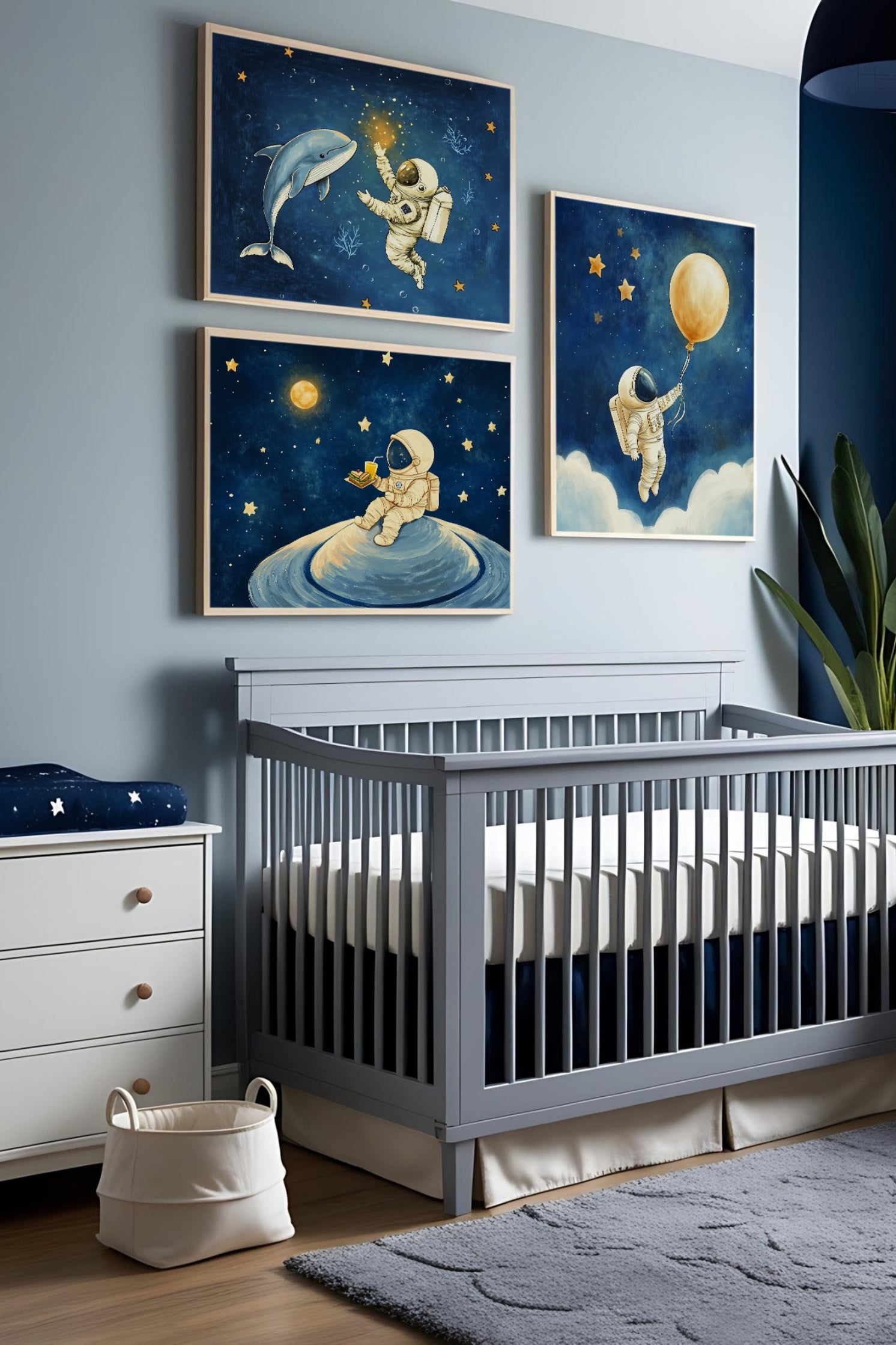 Astronaut Adventures Set of 3 Space Wall Art for Nursery, Playroom or Kids Bedrooms - Star Trail Journey Set | Volume 9