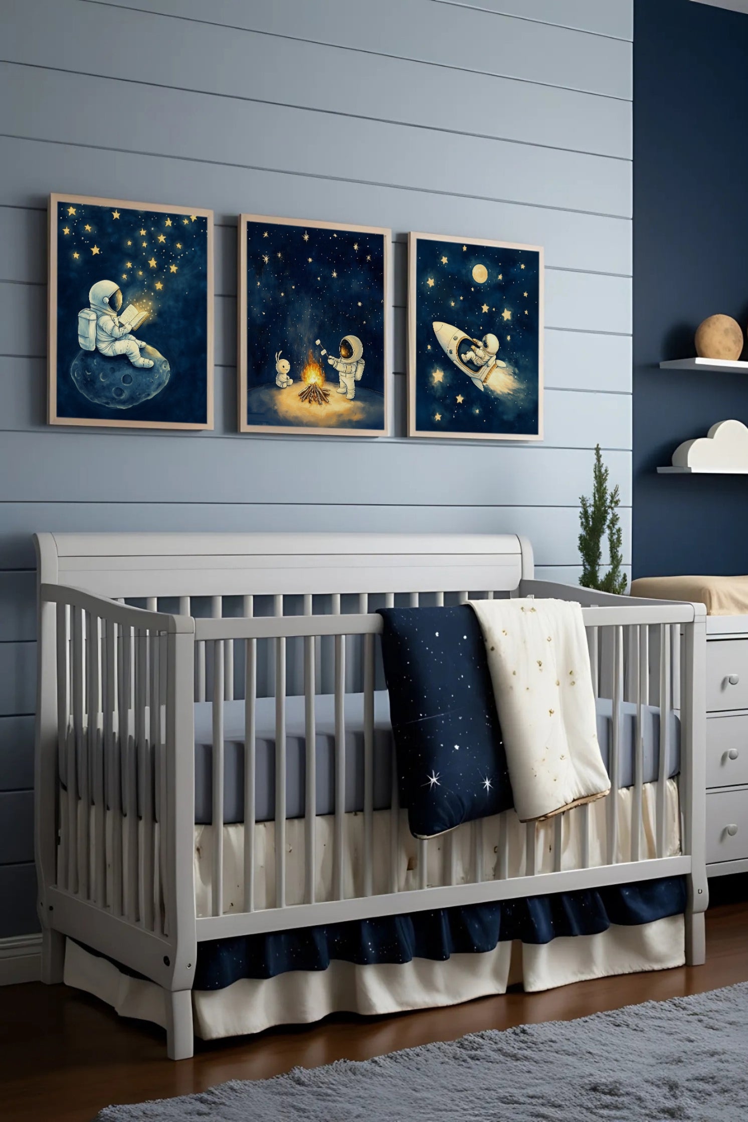 Astronaut Adventure Set of 3 Space Wall Art for Nursery, Playroom or Kids Bedrooms - Star Trail Journey Set | Volume 3