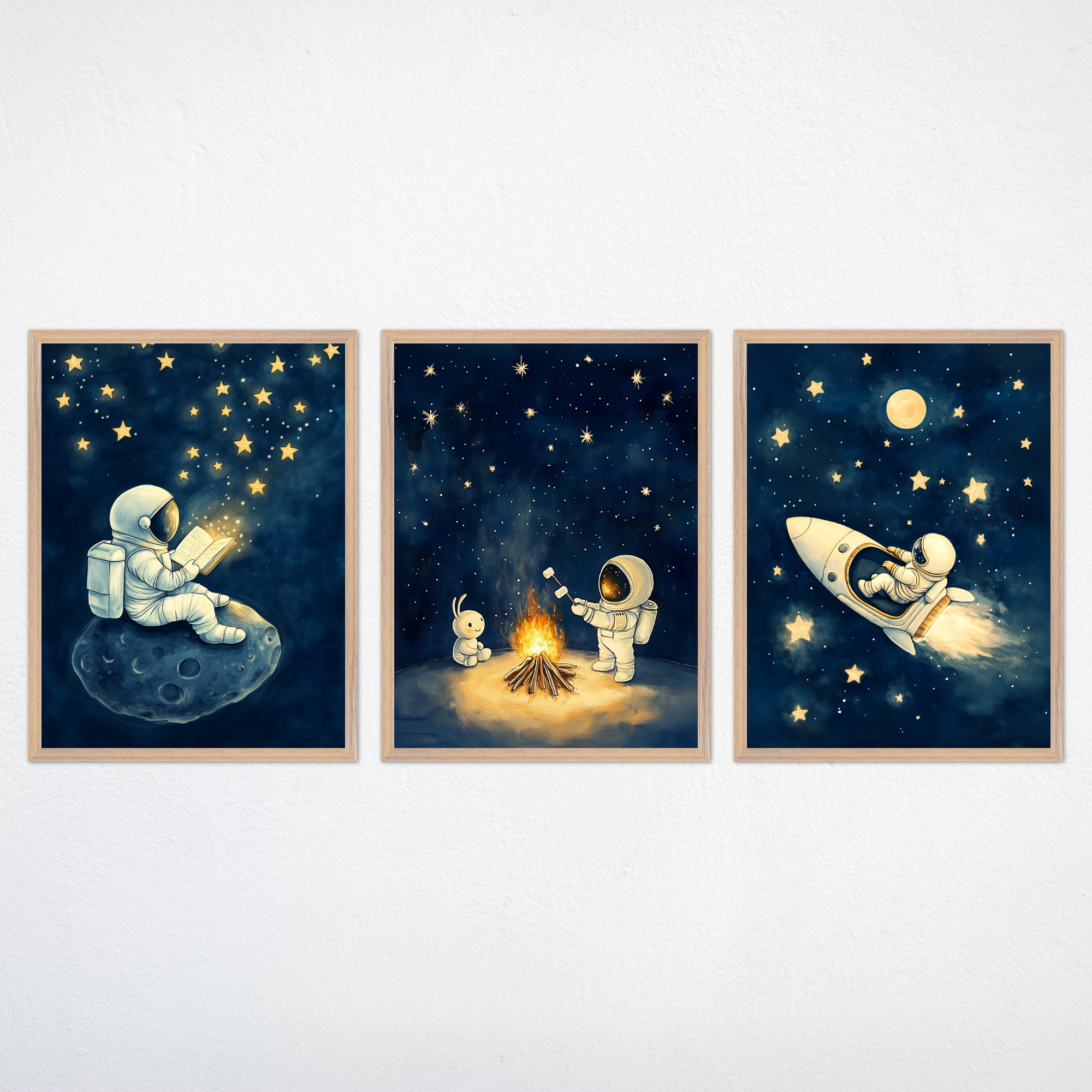 Astronaut Adventure Set of 3 Space Wall Art for Nursery, Playroom or Kids Bedrooms - Star Trail Journey Set | Volume 3