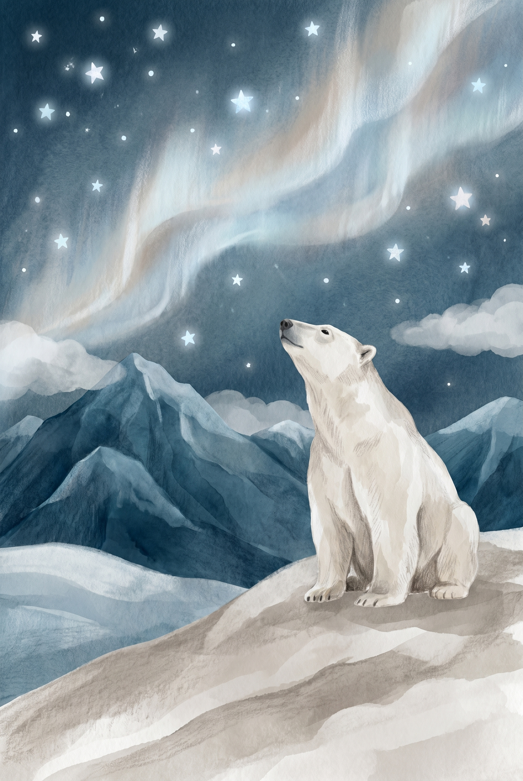 Aurora Sky Polar Bear Wall Art - Arctic Starlight Glow