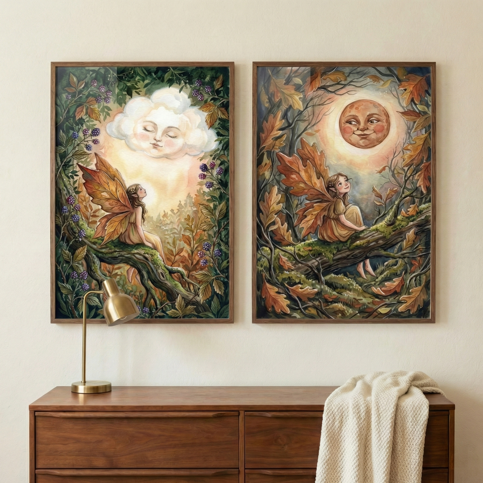 Autumn Fairy Playroom Wall Art Set Of 2 - Celestial Forest Whispers