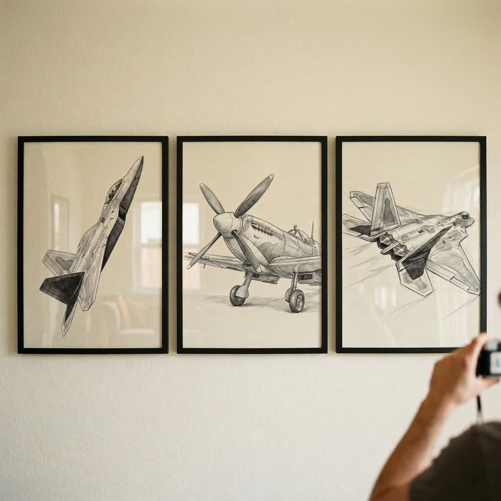 Aviation Wall Art Set of 3 - Wings In Graphite