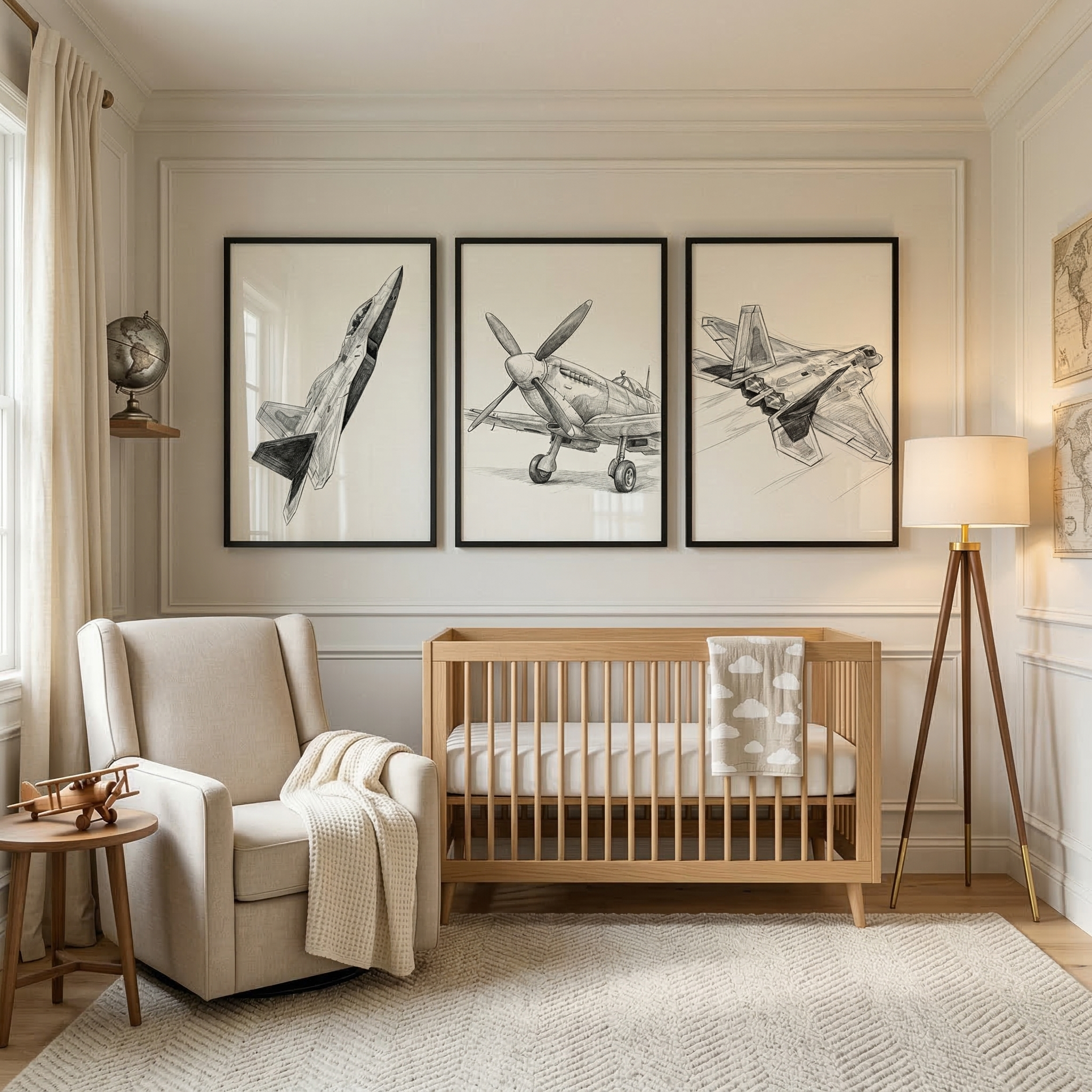 Aviation Wall Art Set of 3 - Wings In Graphite