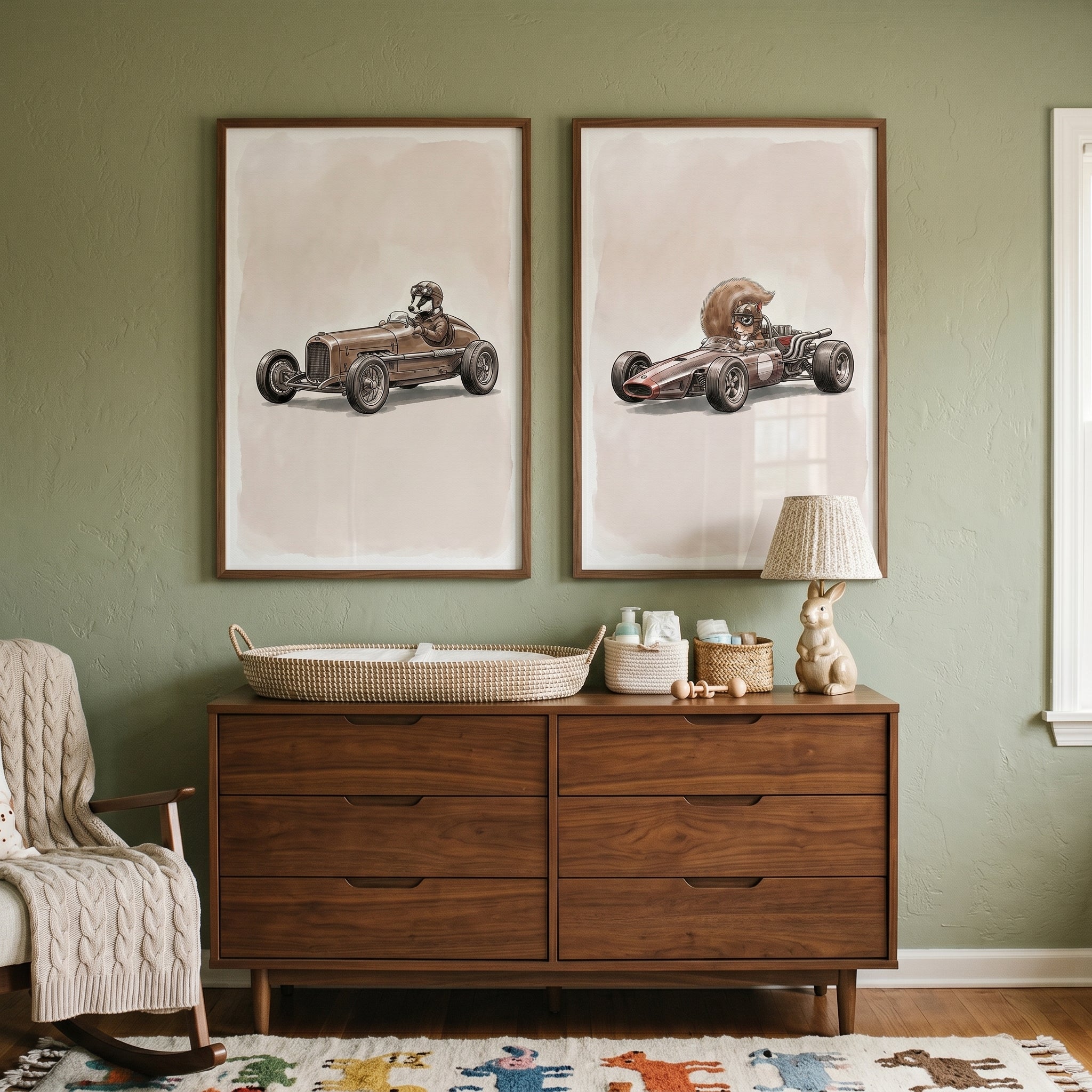 Aviator Leather Racing Animal Wall Art Set of 2 - Vintage Speed Racers
