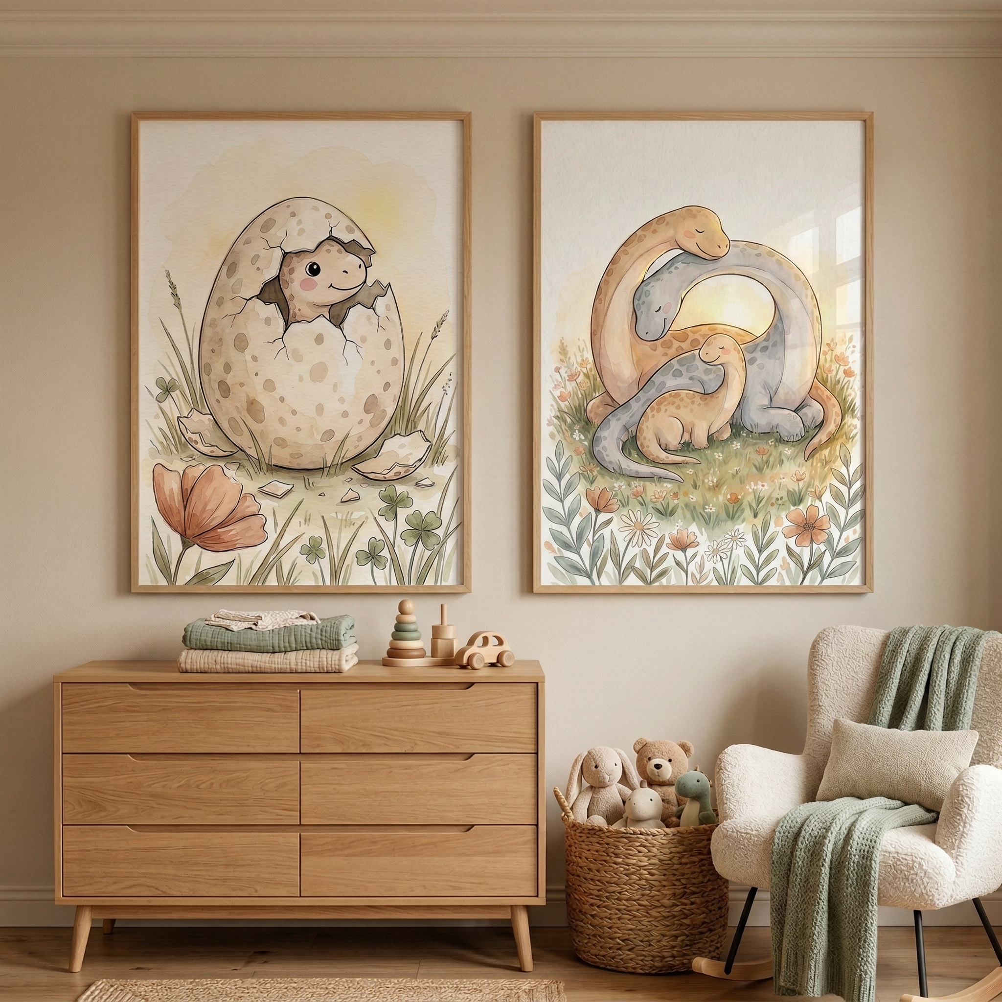 Baby Dinosaur Wall Art Set of 2 - Hatching Baby Dino