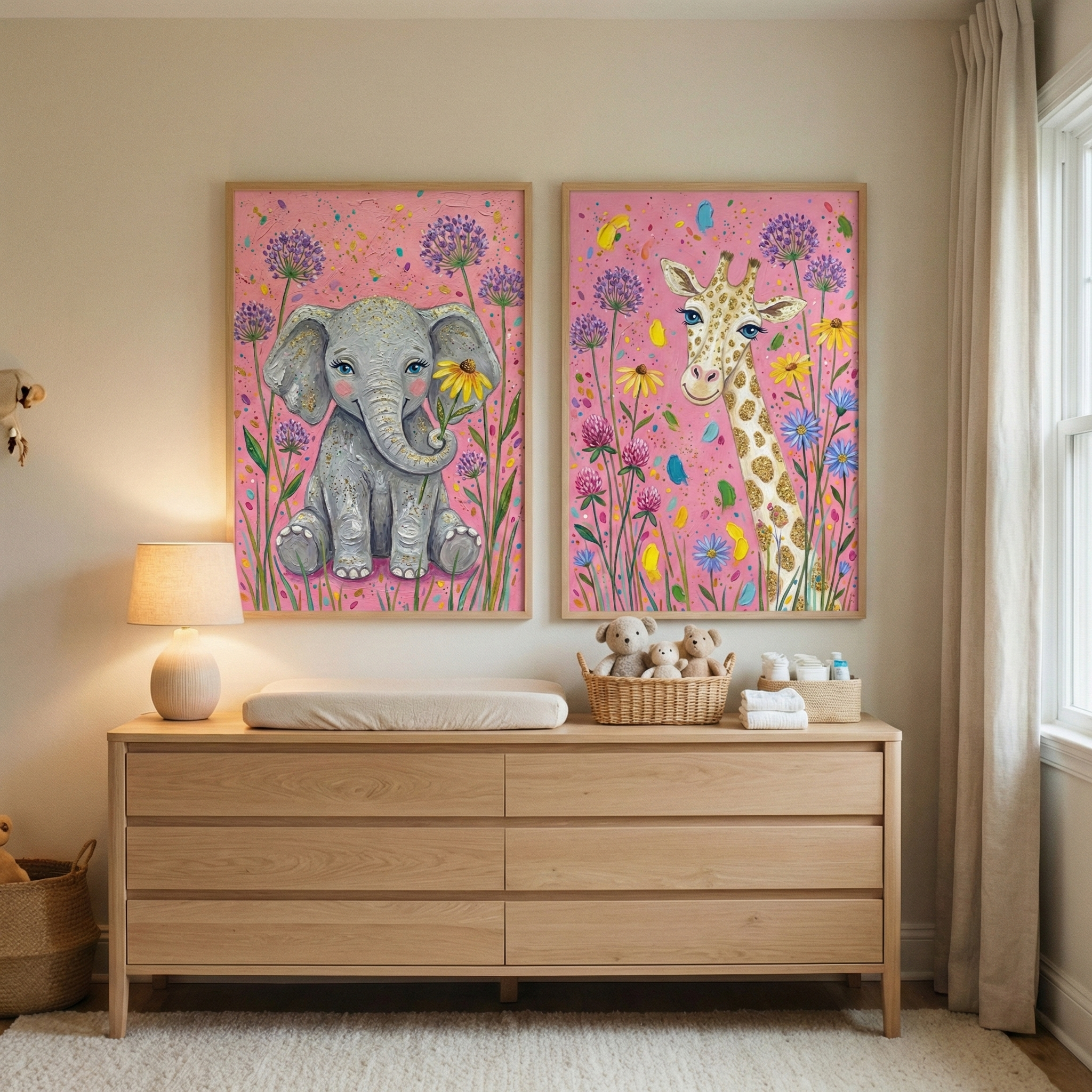 Safari Animals Art Set of 2 - Sparkling Safari Friends