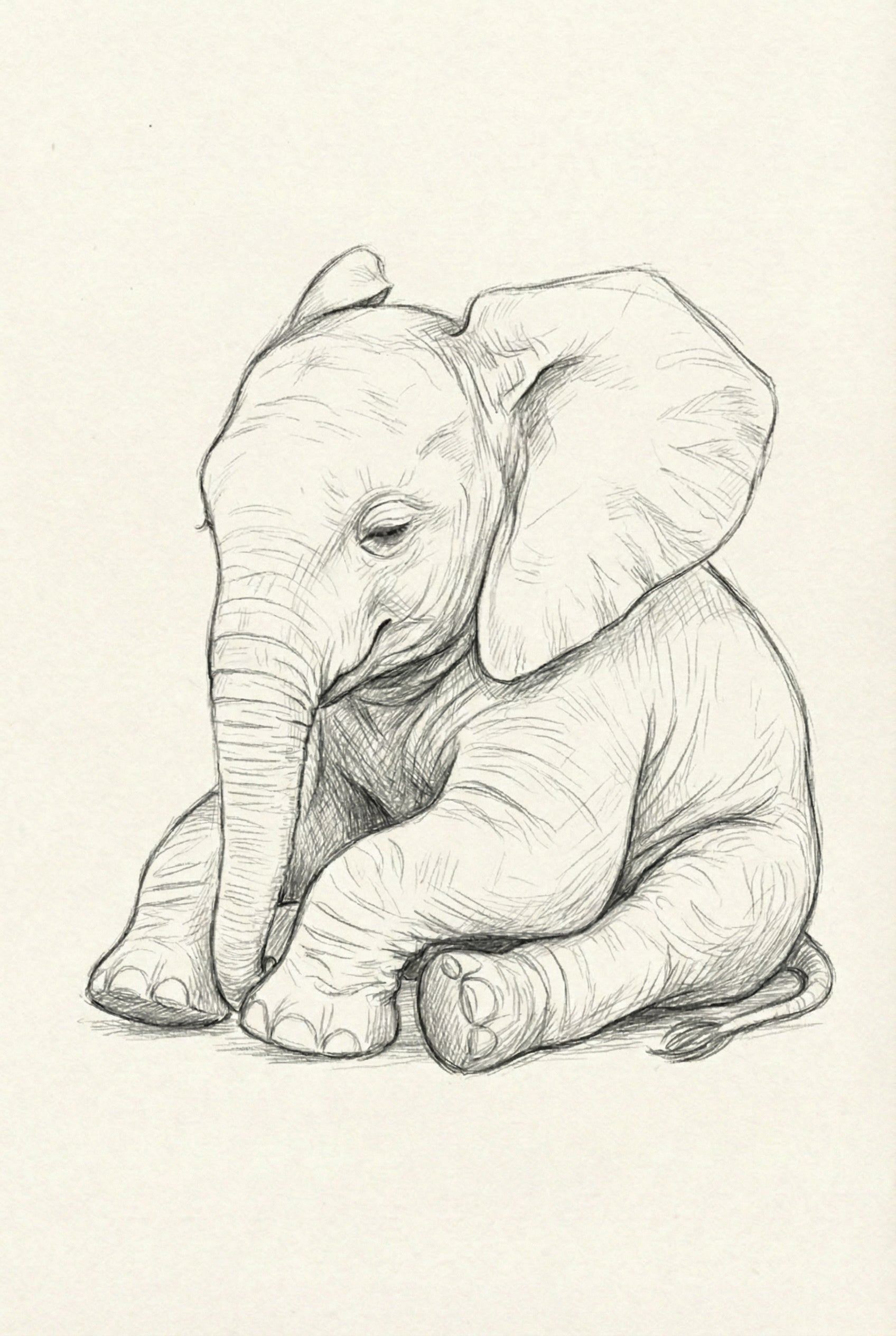 Baby Elephant Pencil Sketch Wall Art - Gentle Giant Calf