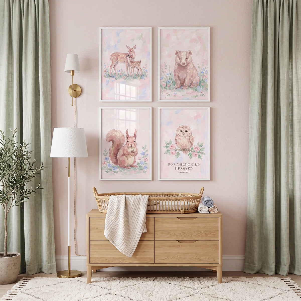 Baby Girl Woodland Animals Wall Art Set of 4 - Sweet Forest Verses