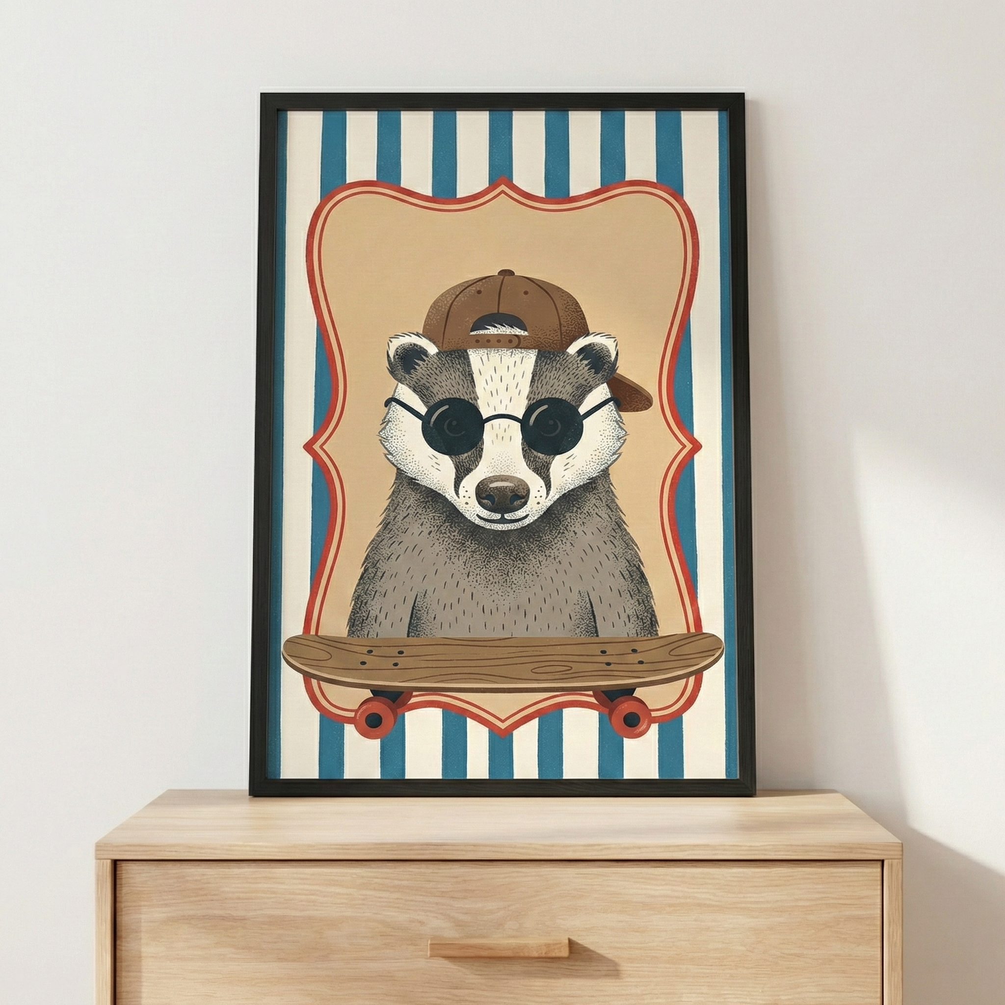 Badger With Sunglasses Hipster Style Wall Art - Radical Skater Badger