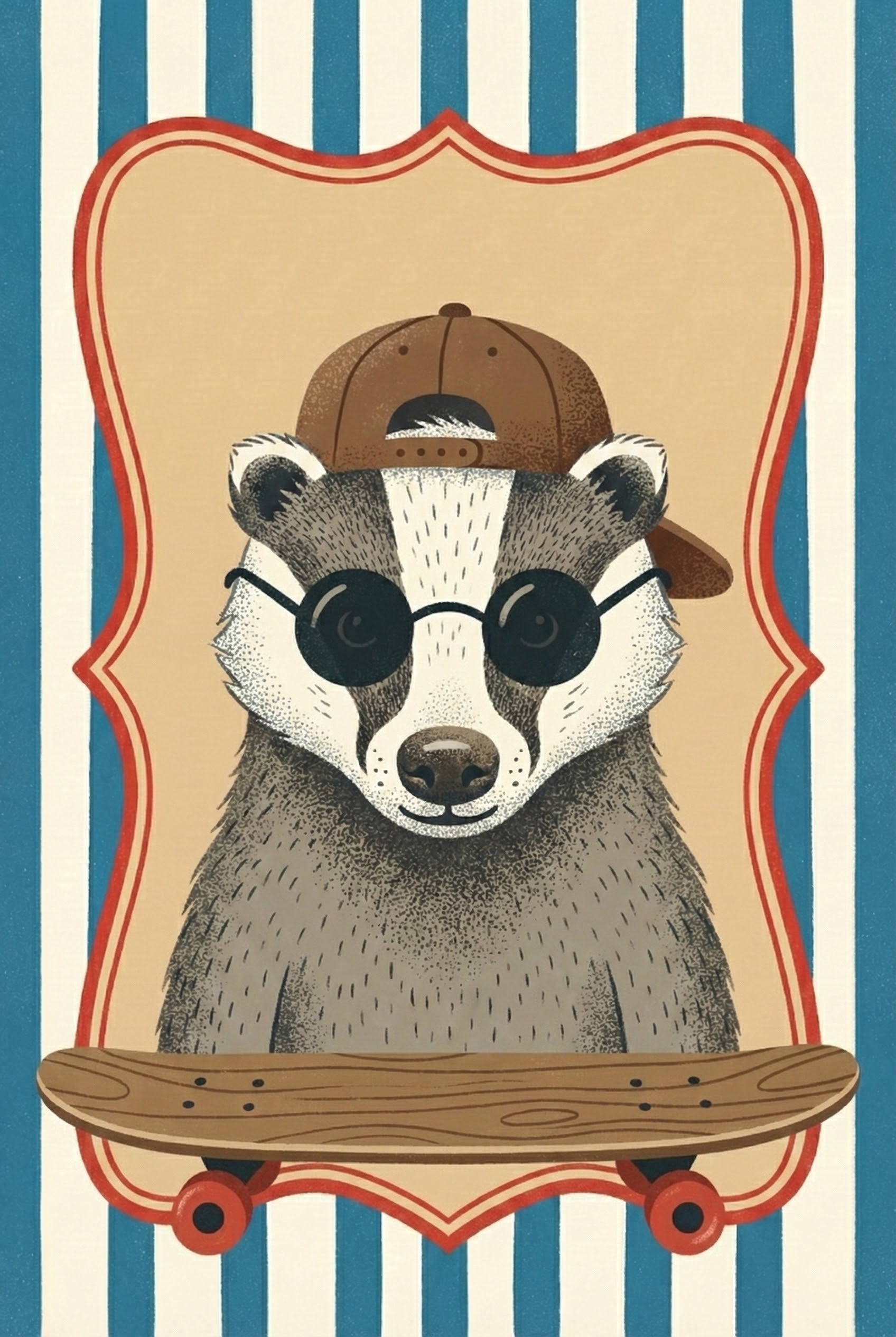 Badger With Sunglasses Hipster Style Wall Art - Radical Skater Badger