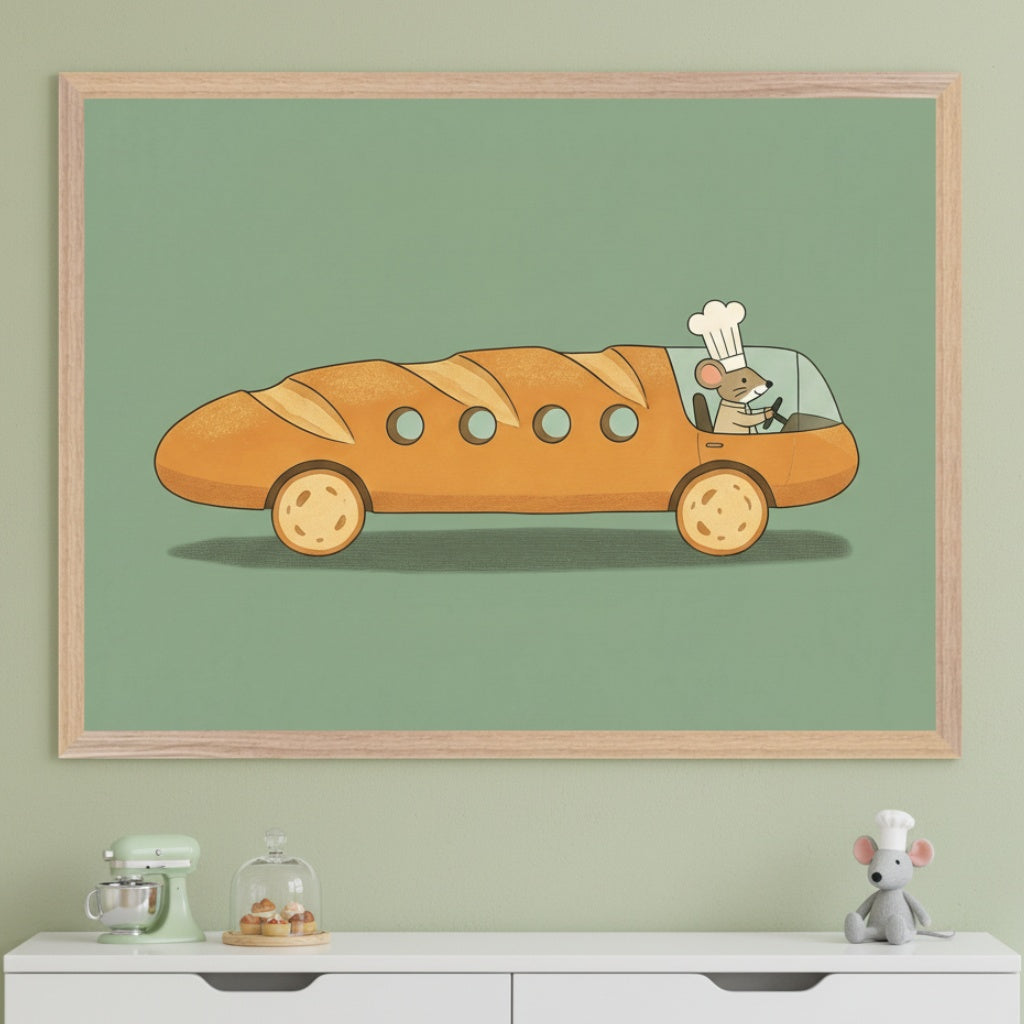 Little Baker's Ride - Baking Framed Wall Art for Nursery, Playroom or Kids Bedrooms
