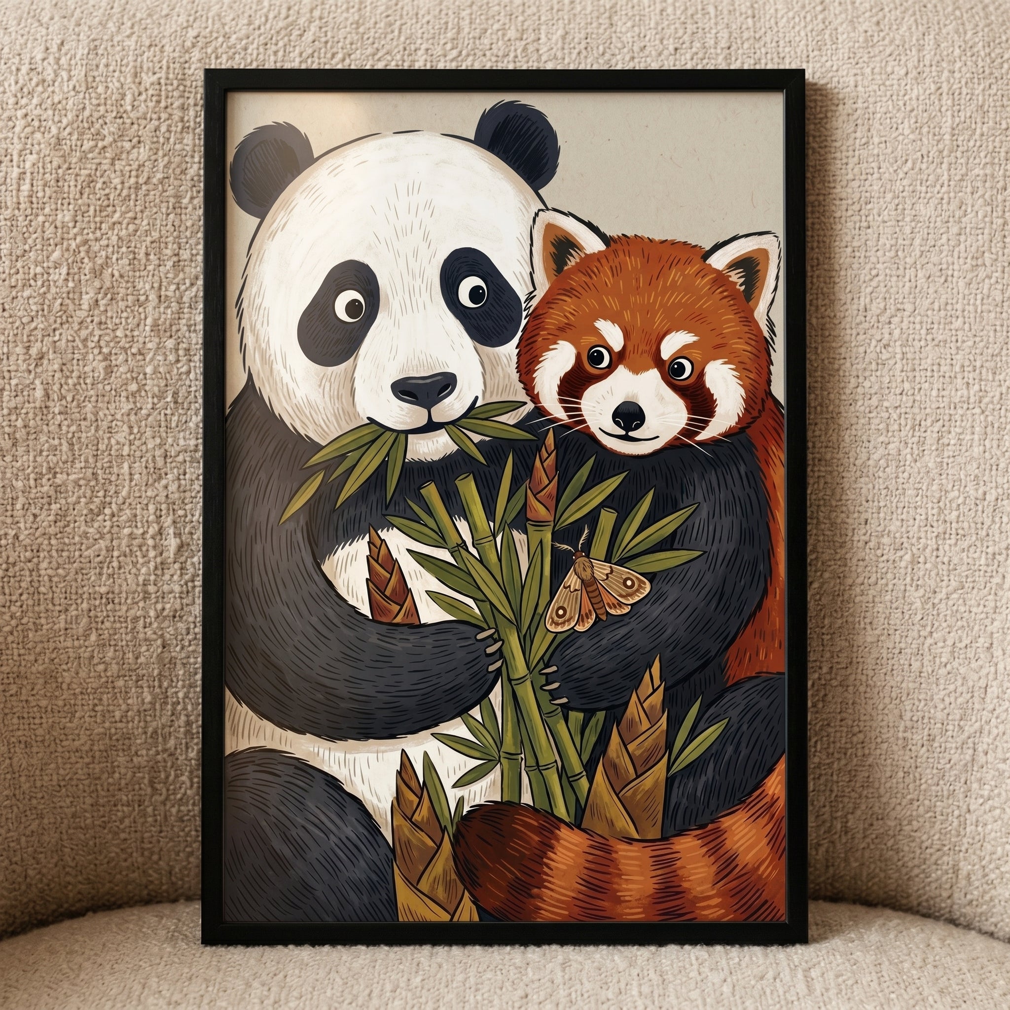 Bamboo Eating Giant Panda Animals Wall Art - Bamboo Forest Pals
