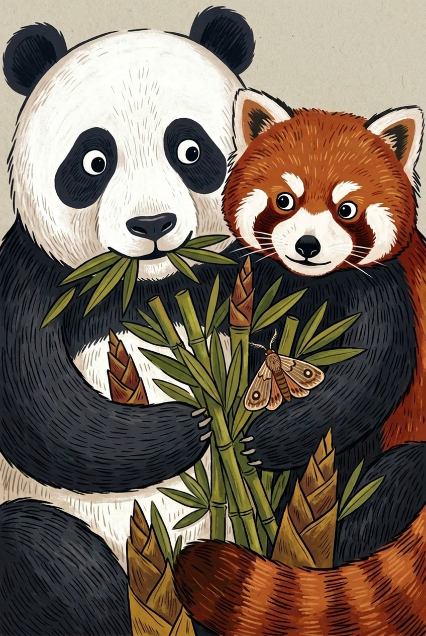 Bamboo Eating Giant Panda Animals Wall Art - Bamboo Forest Pals