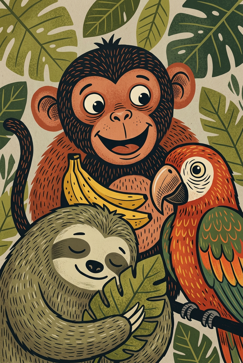Banana Holding Brown Monkey Animals Wall Art - Jungle Animal Friends