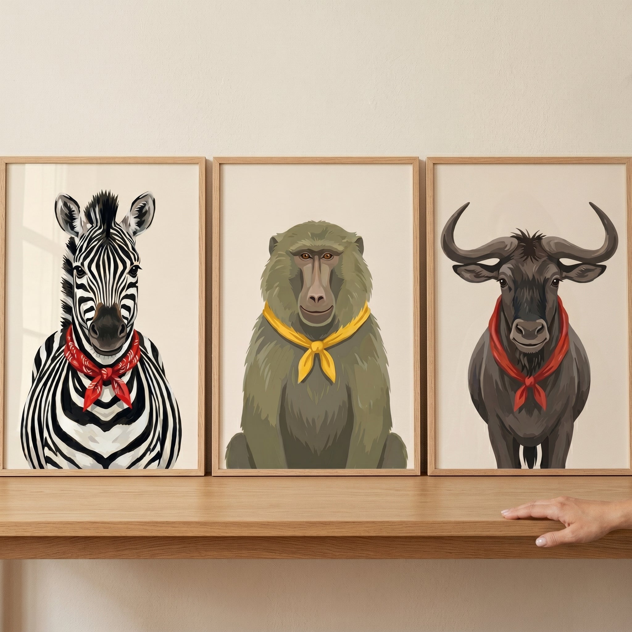 Bandana Wearing Savanna Animals Wall Art Set of 3 - Wild Bandana Trio