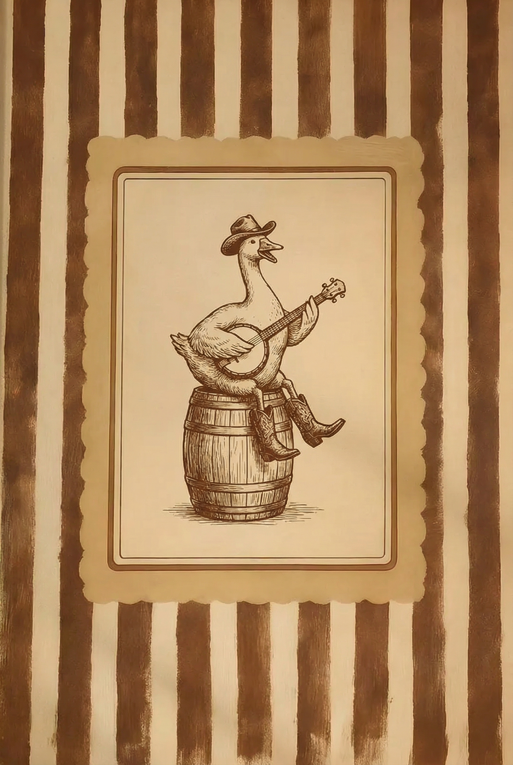 Banjo Playing Cowboy Goose Wall Art - Banjo Picking Goose