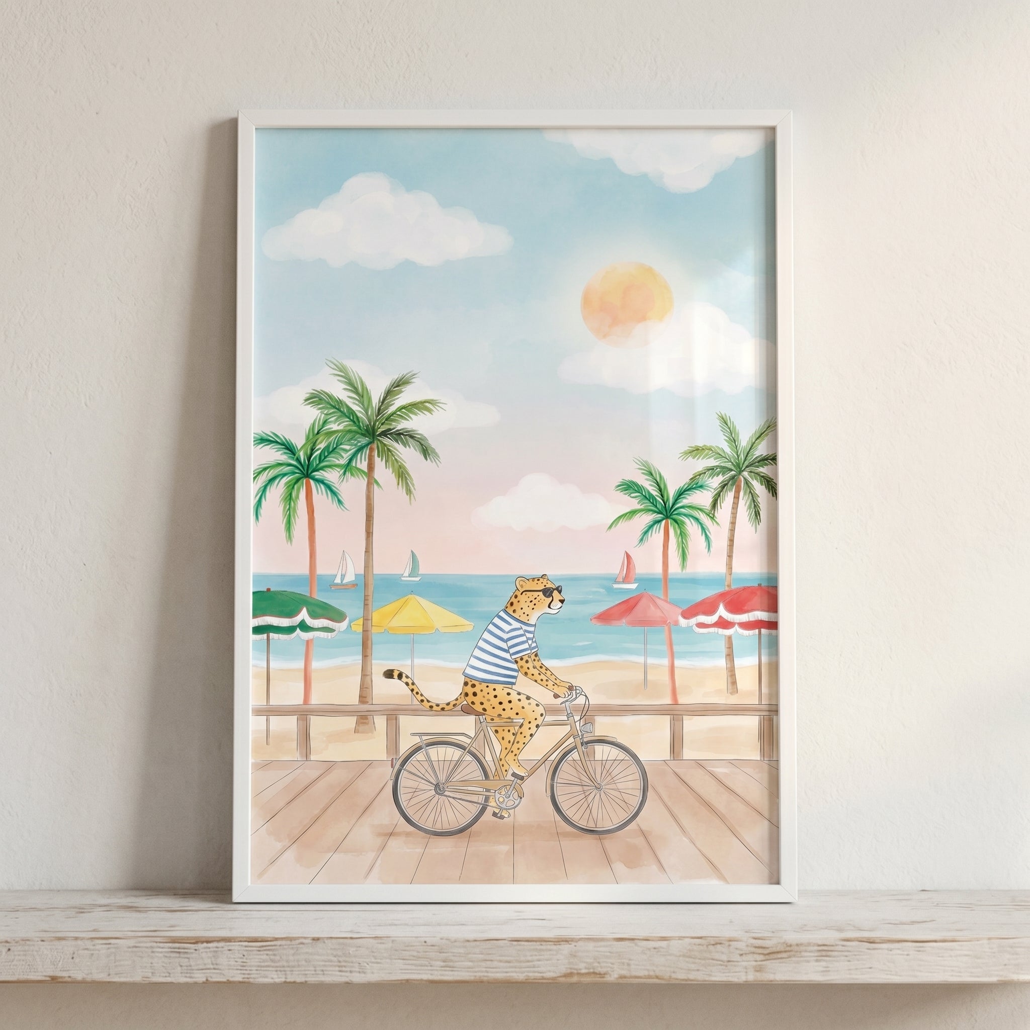 Beach Cycling Cheetah Wall Art - Seaside Spotted Cycle
