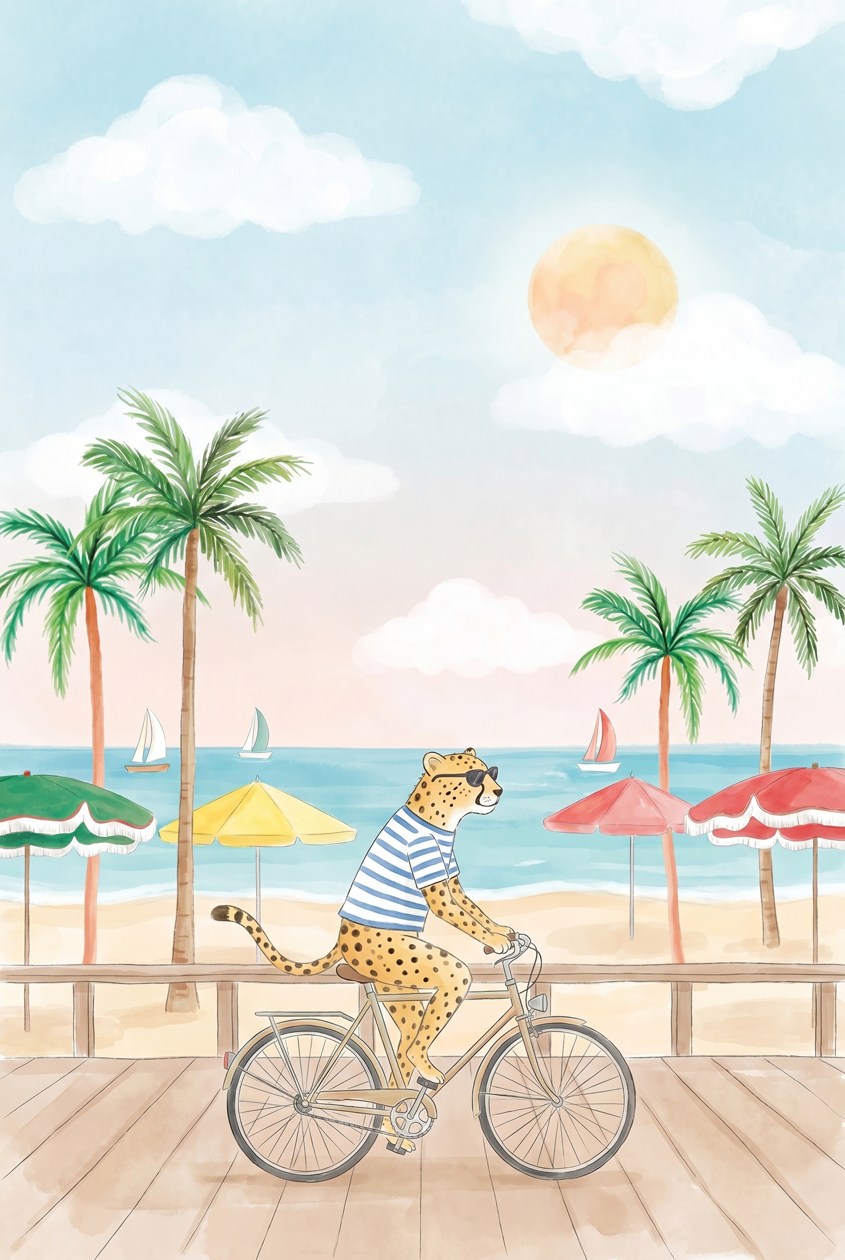 Beach Cycling Cheetah Wall Art - Seaside Spotted Cycle