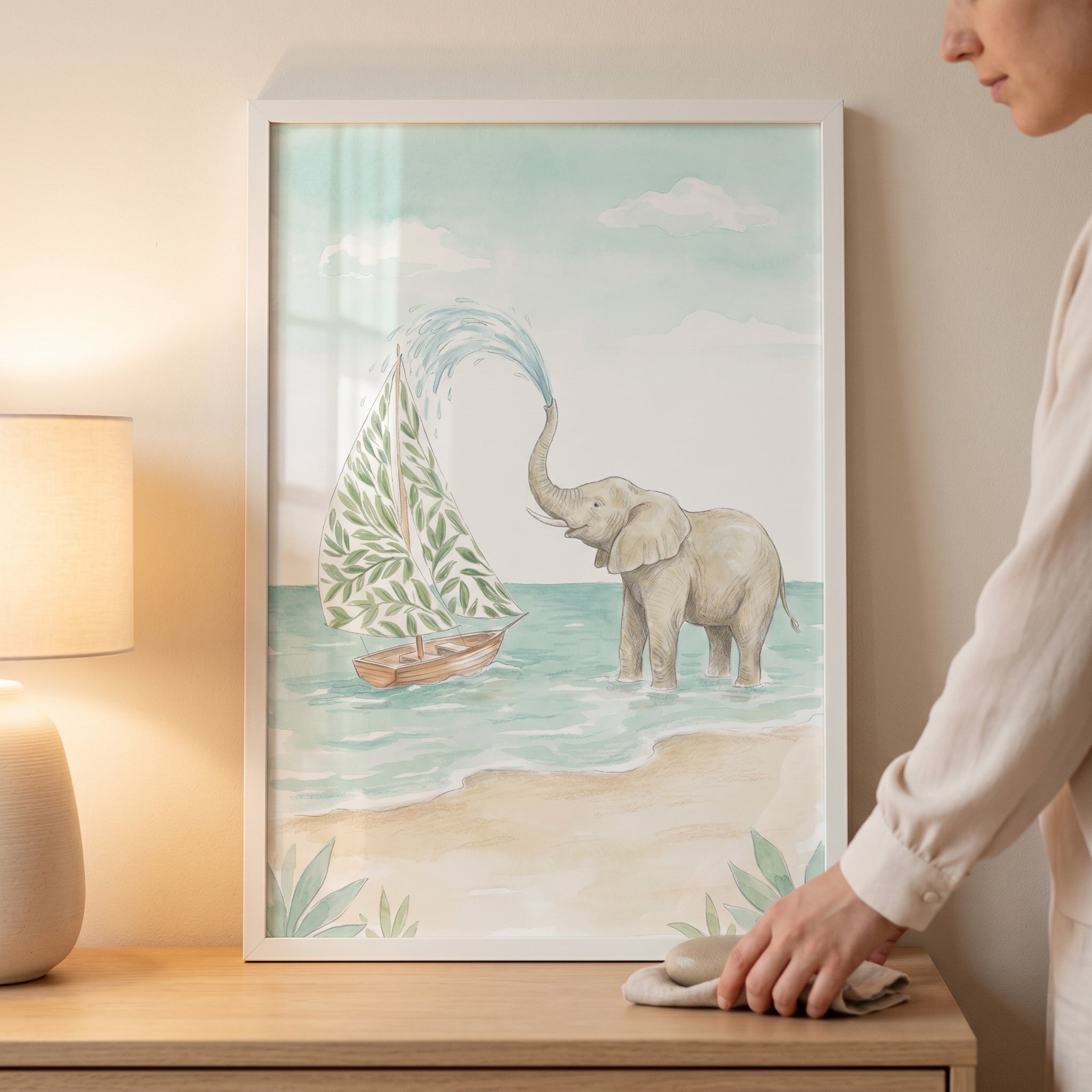 Beach Scene Elephant Wall Art - Elephant Ocean Play