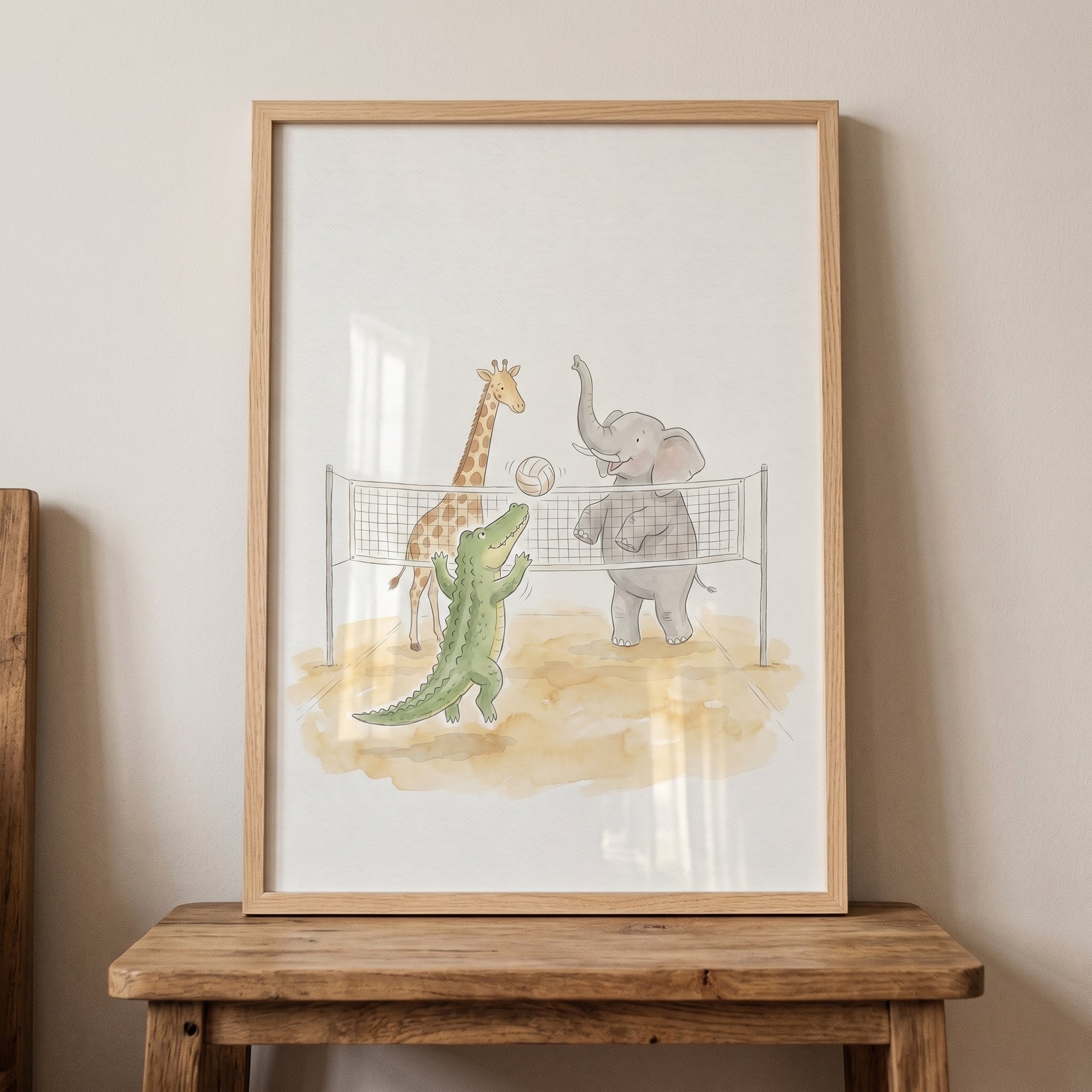 Beach Volleyball Safari Animals Wall Art - Safari Beach Match
