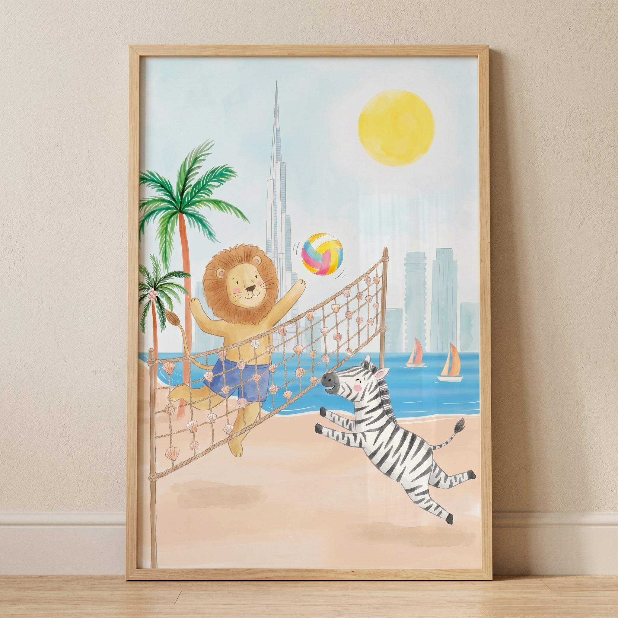 Beach Volleyball Safari Zebra Wall Art - Tropical Beach Match