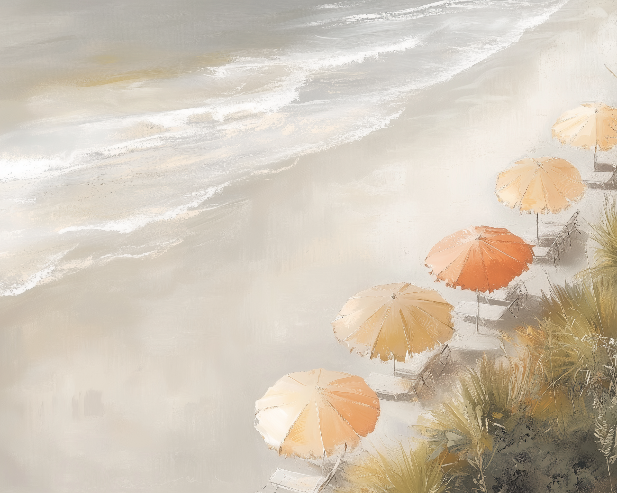 Peach Parasol Vista - Beach Framed Wall Art for Living Room, Bedroom or Office